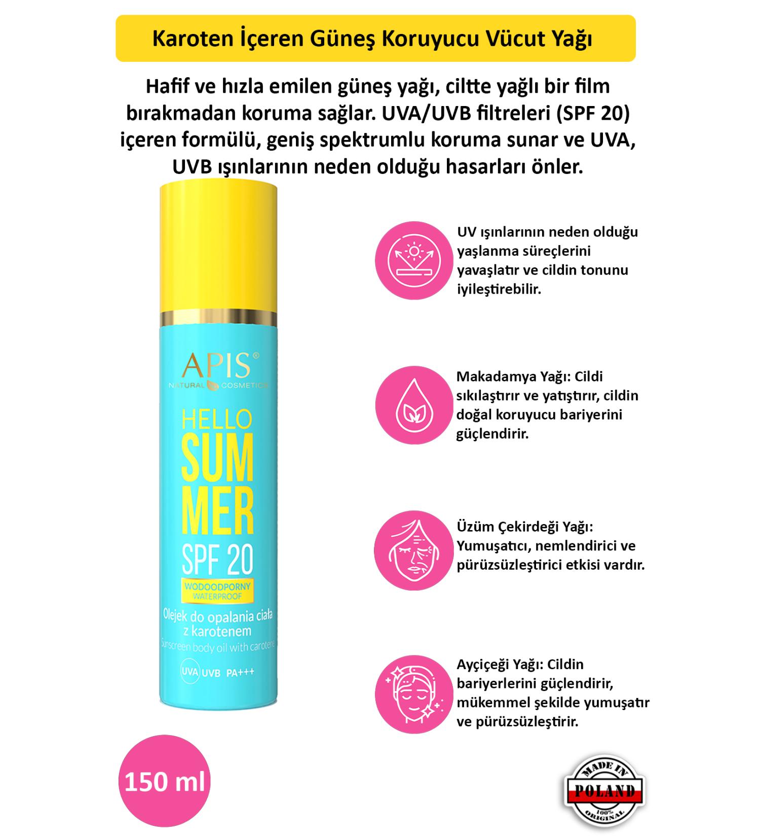 Apis Natural Cosmetics Sun Protection Carotene Body Oil Spf 20 - 150ml