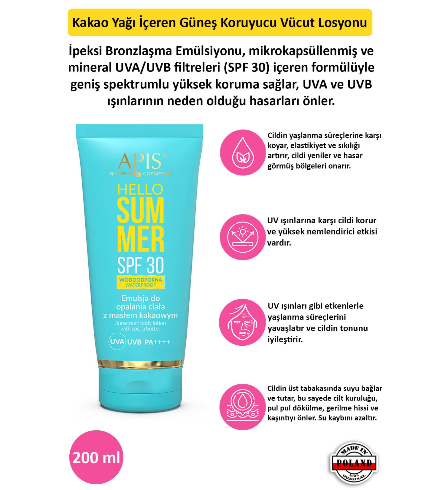 Apis Natural Cosmetics Sun Protection Body Lotion Cocoa Butter Spf 30 - 200ml