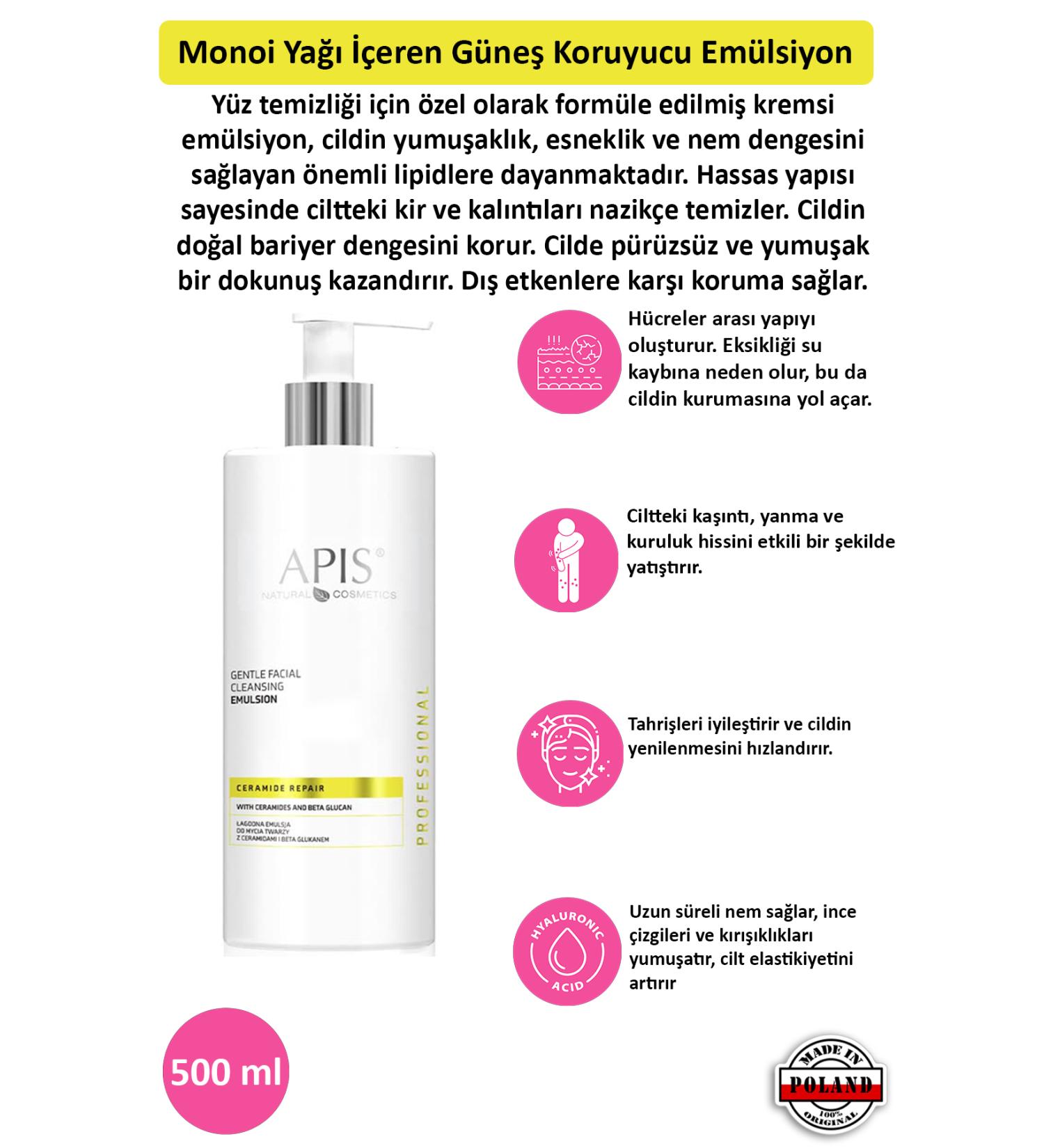 Apis Natural Cosmetics Ceramide Repair Gentle Facial Cleansing Emulsion - 500 ml