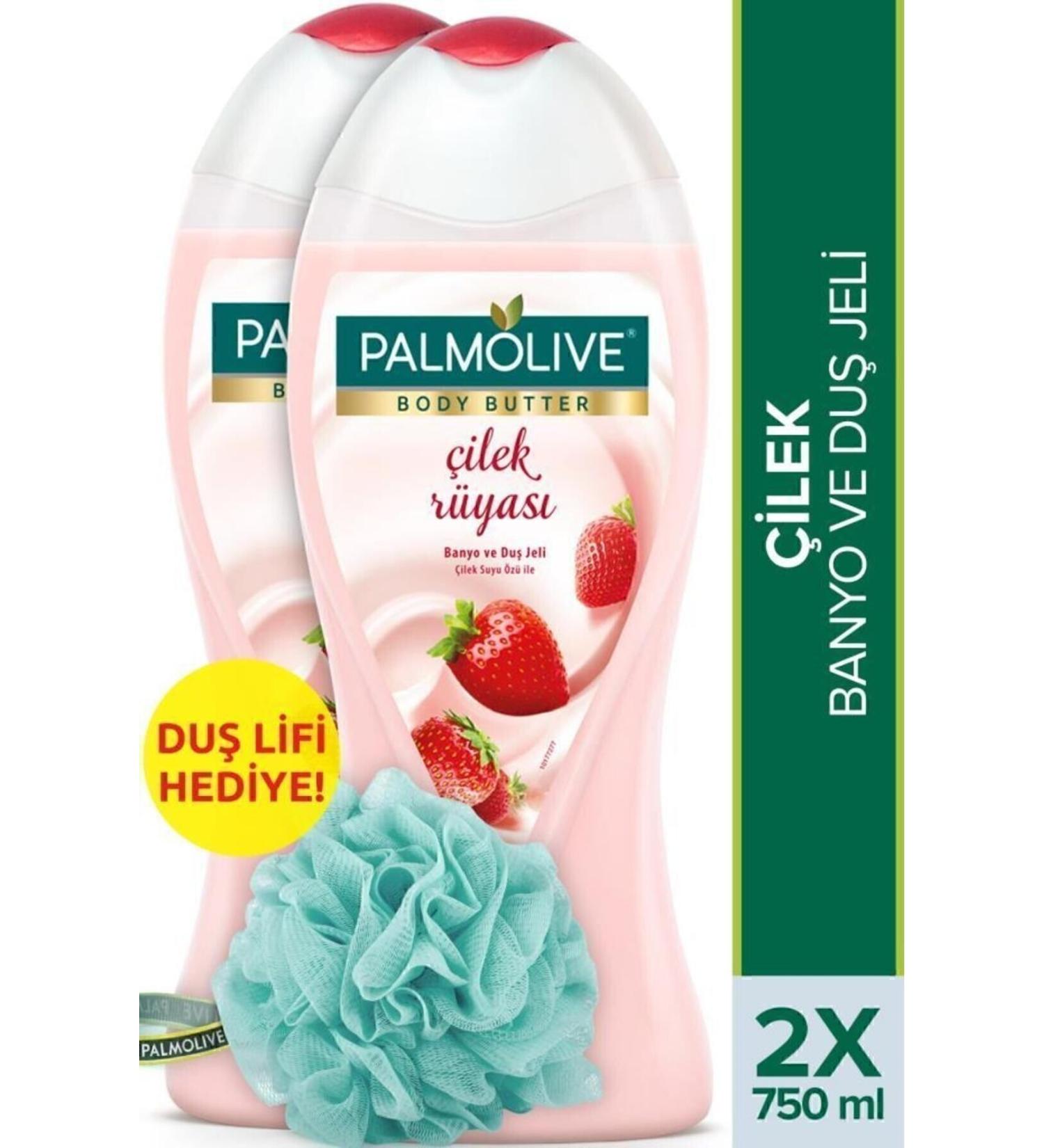 Palmolive Body Butter Strawberry Dream Bath and Shower Gel 750 ml x 2 Pieces + Shower Loofah Gift