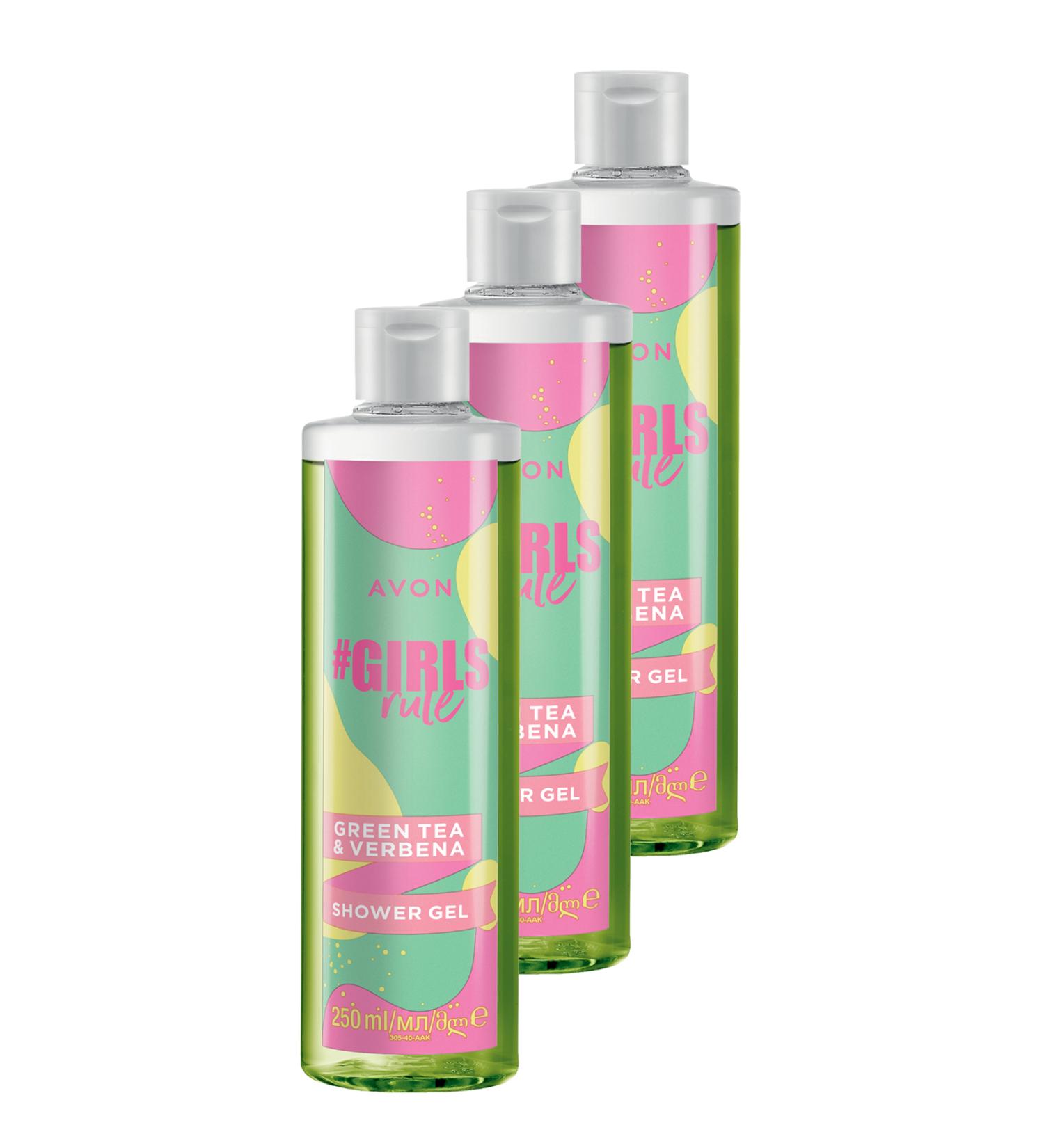 Avon Girls Rule Verbena and Green Tea Scented Shower Gel 250 Ml. Triple Set
