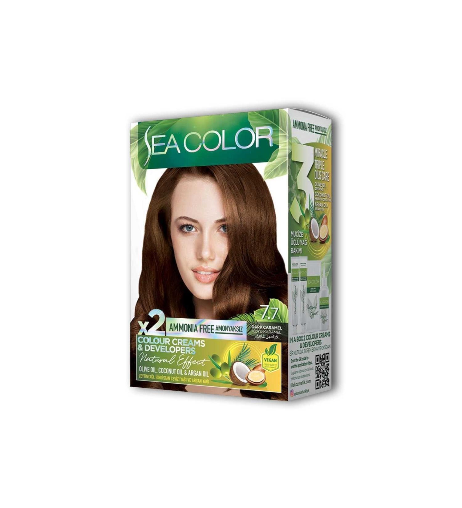 Sea Color 2 Tube Cream Hair Dye Set Dark Caramel No: 7.7
