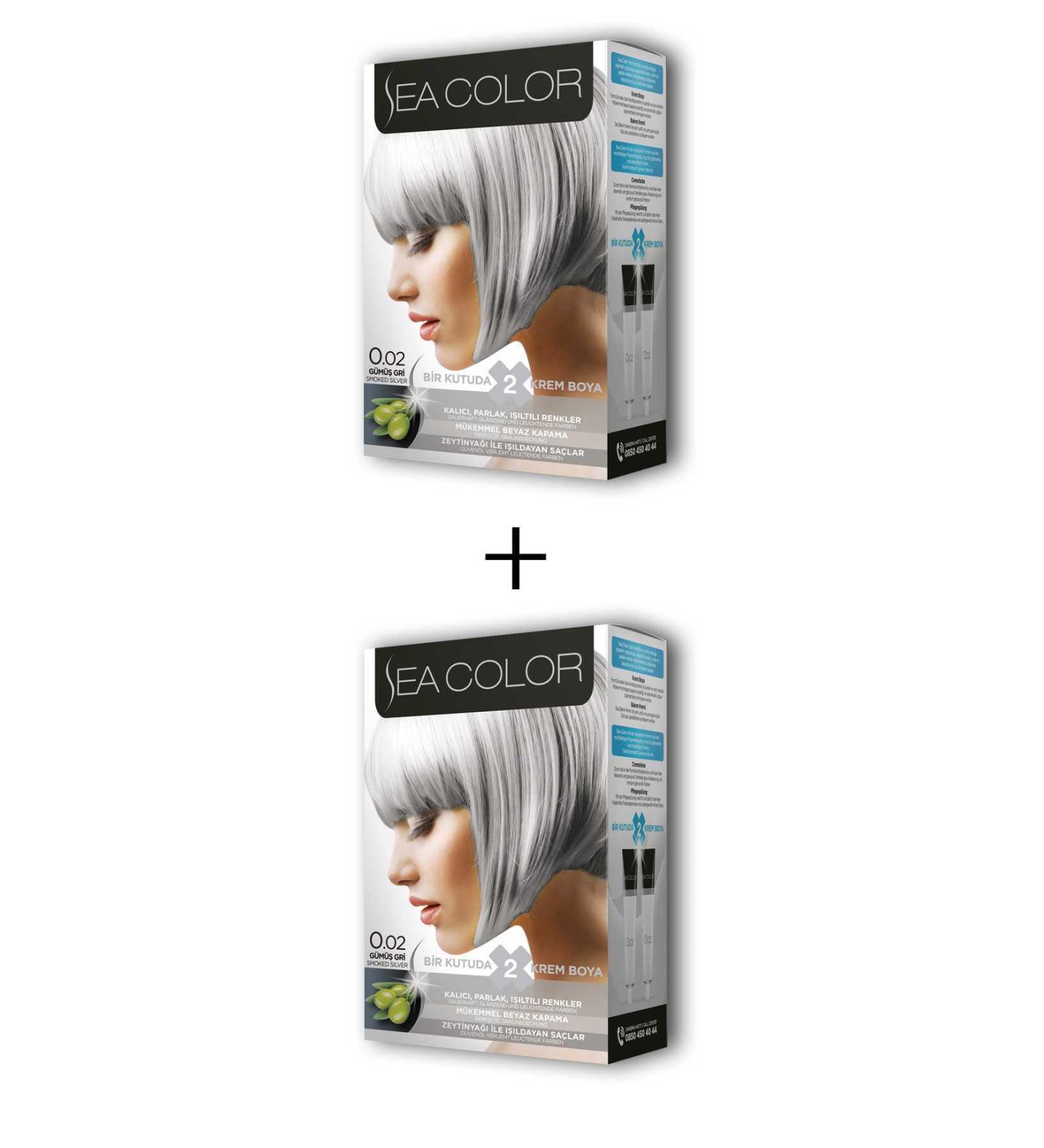Sea Color 2X2 Tube Cream Hair Dye Set Silver Grey No:0.02