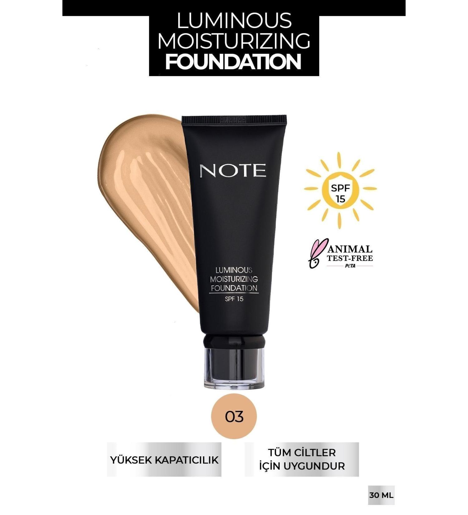 Note Cosmetics Luminous Moisturizing Spf 15 Moisturizing Effect Shiny Finish Foundation - 03 Medium Beige - Buy Online on GoSupps.com
