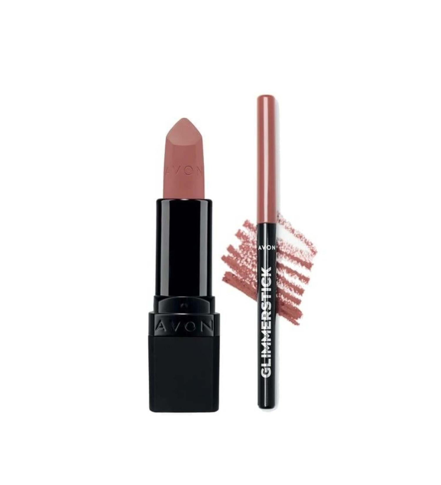Avon Ultra Matte Lipstick Au Naturale and Glimmerstick Lip Pencil Nude Set