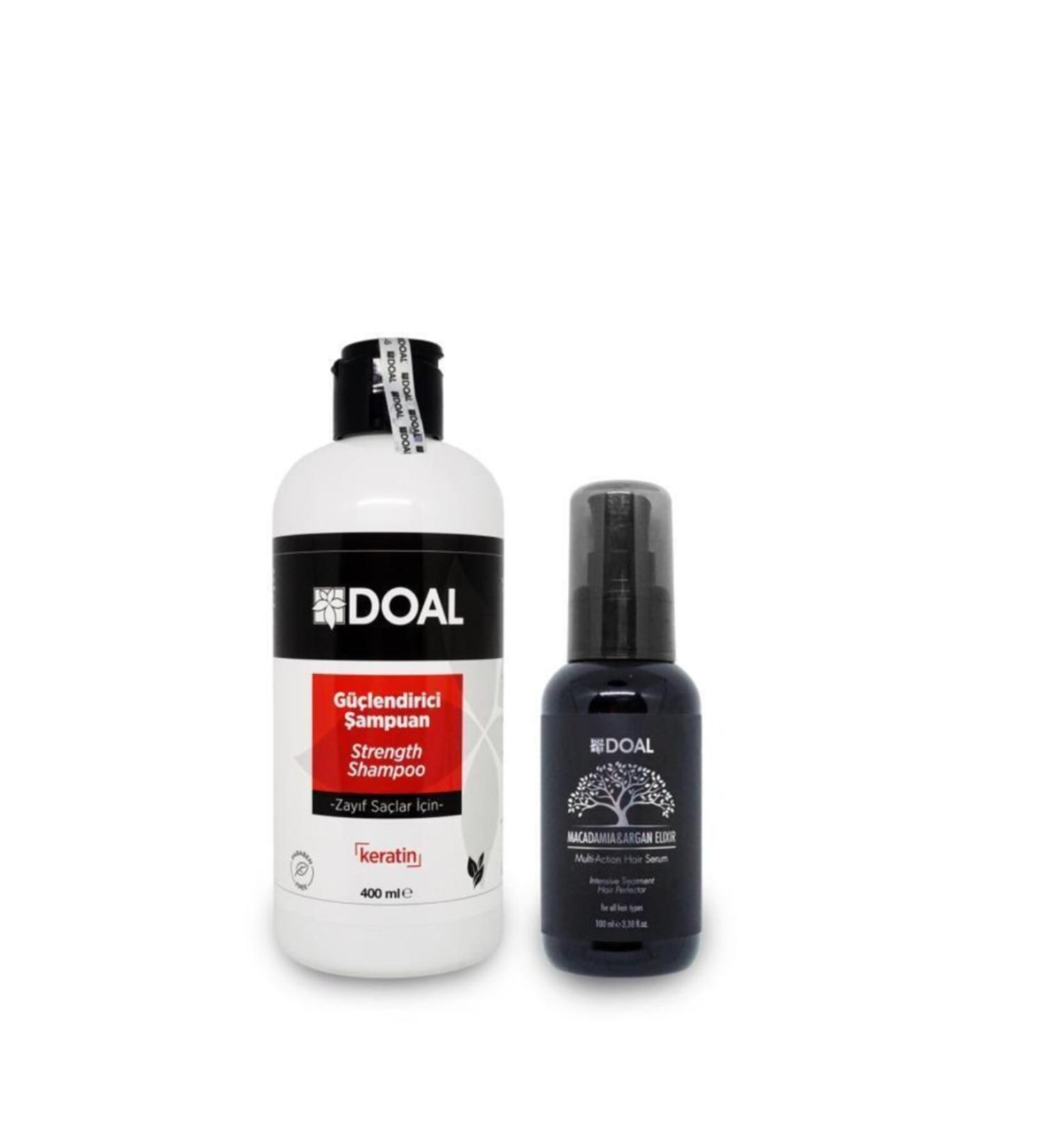 DOAL Weak Hair Strengthening Keratin Shampoo 400ml + Macadamia & Argan Elixir Hair Serum 100ml