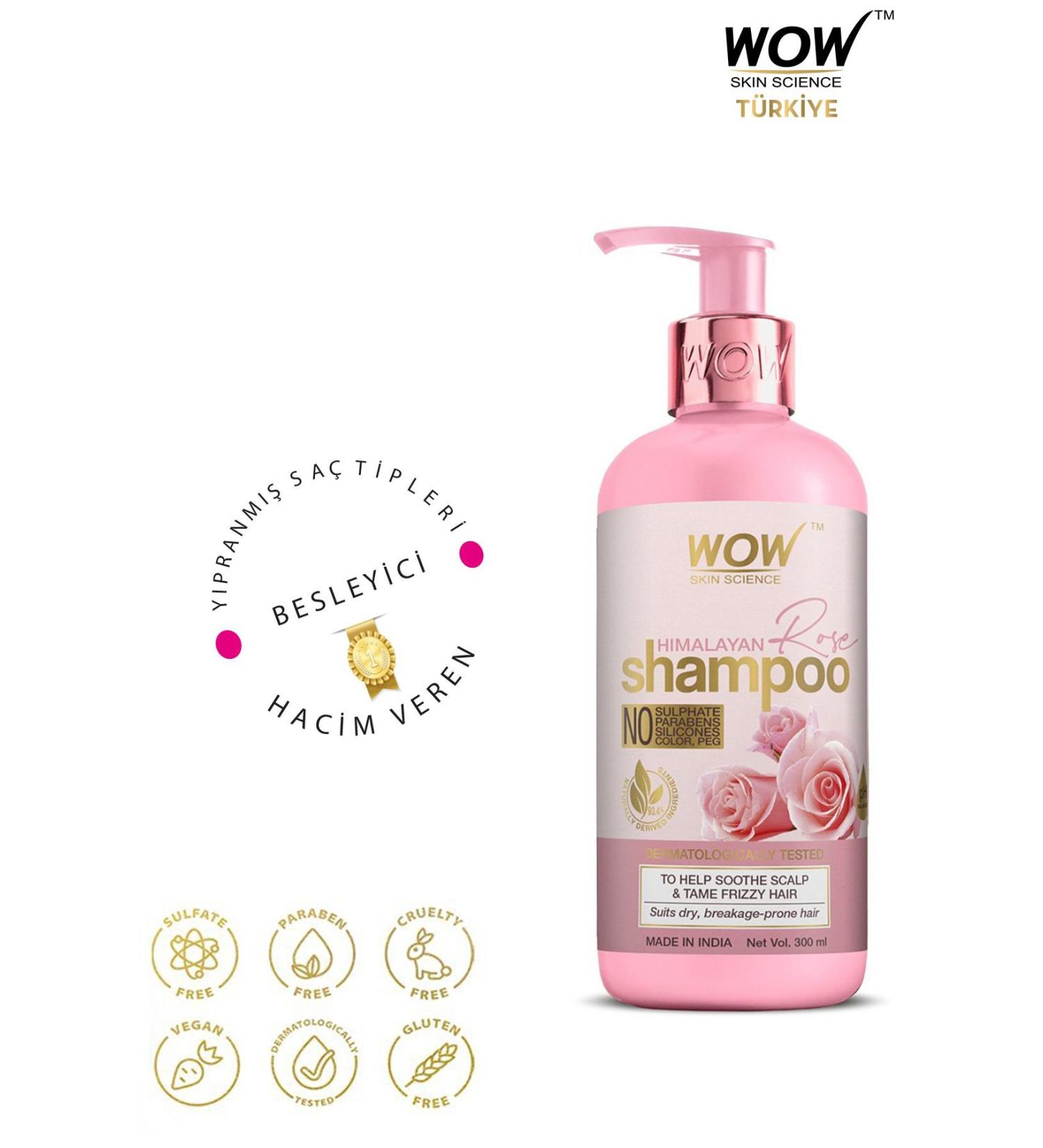 WOW Skin Science Indian Rose Shampoo- 4 Natural Ingredients-Rose Hydrosol Almond and Argan Oil 300ml - Buy Online on GoSupps.com