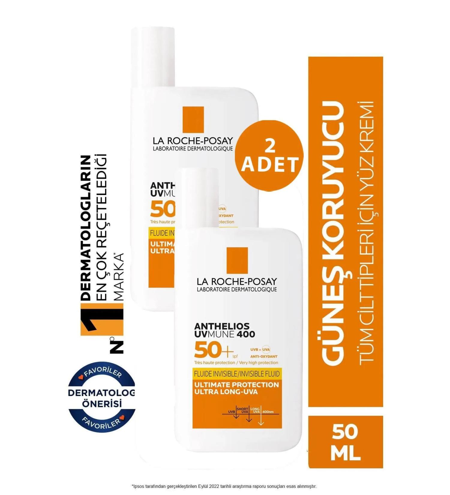 La Roche Posay Anthelios Uvmune 400 Invisible Fluid Face Sun Cream SPF50+ 50ml x 2