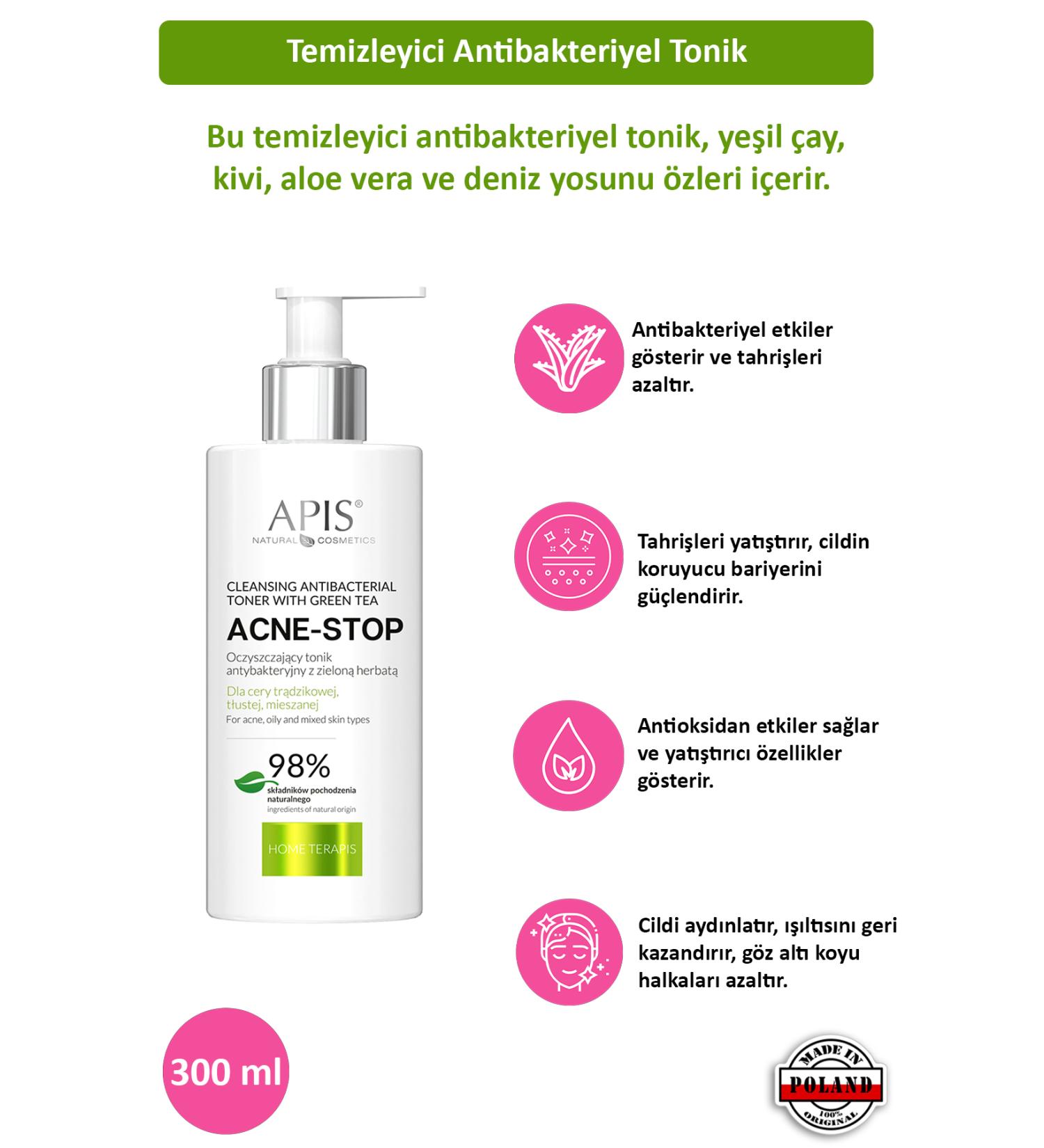 Apis Natural Cosmetics Anti-bacterial Acne Cleansing Tonic - Green Tea - 300ml