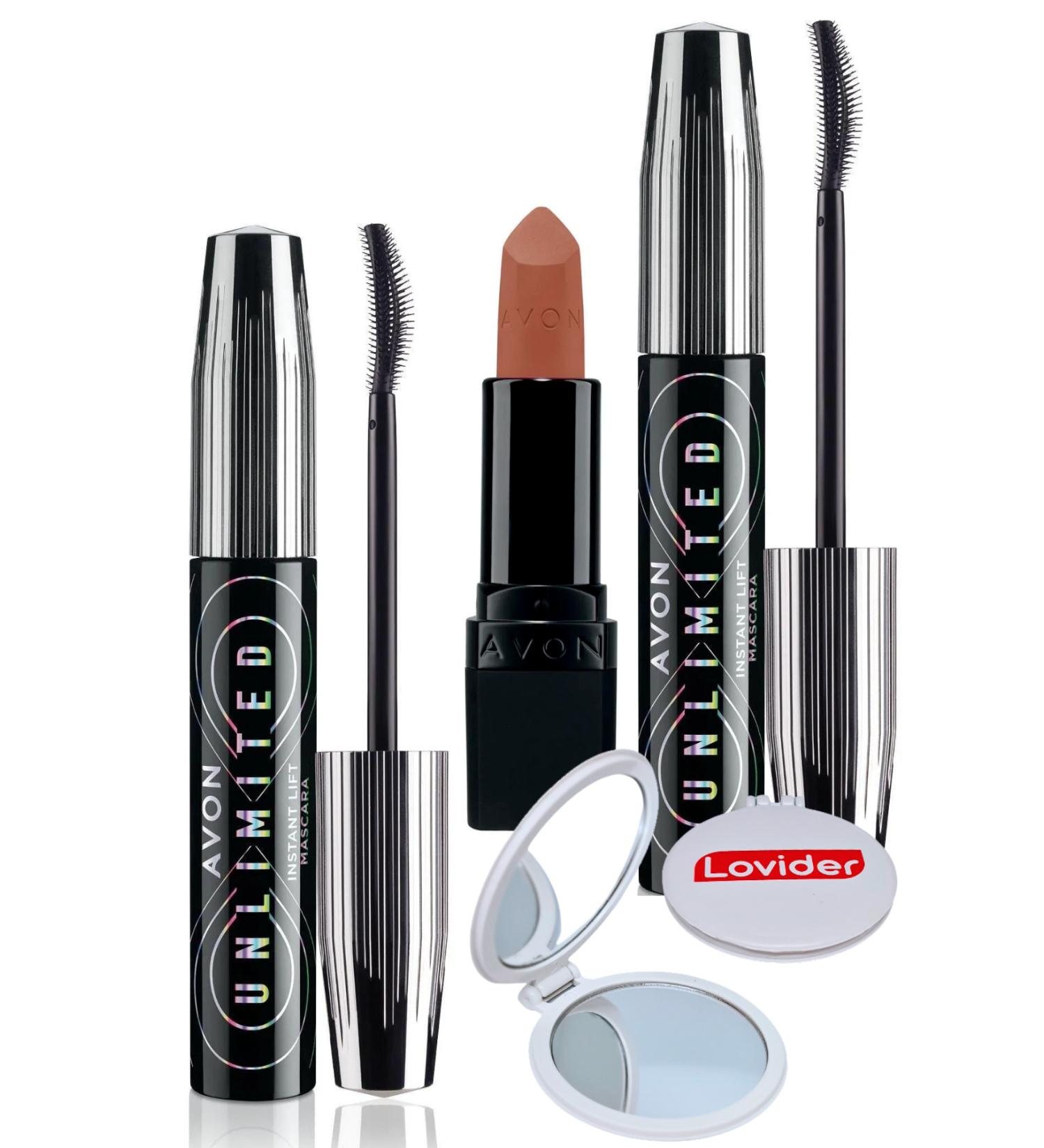 Avon Unlimited Lifting Mascara Black 2 Pieces + Marvellous Mocha Lipstick + Lovider Pocket Mirror - Buy Online on GoSupps.com