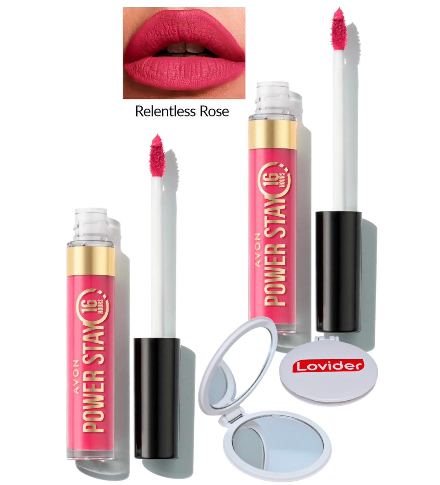 Avon Power Stay Liquid Matte Lipstick - Relentless Rose 2 Pack + Lovider Pocket Mirror Gift - Buy Online on GoSupps.com