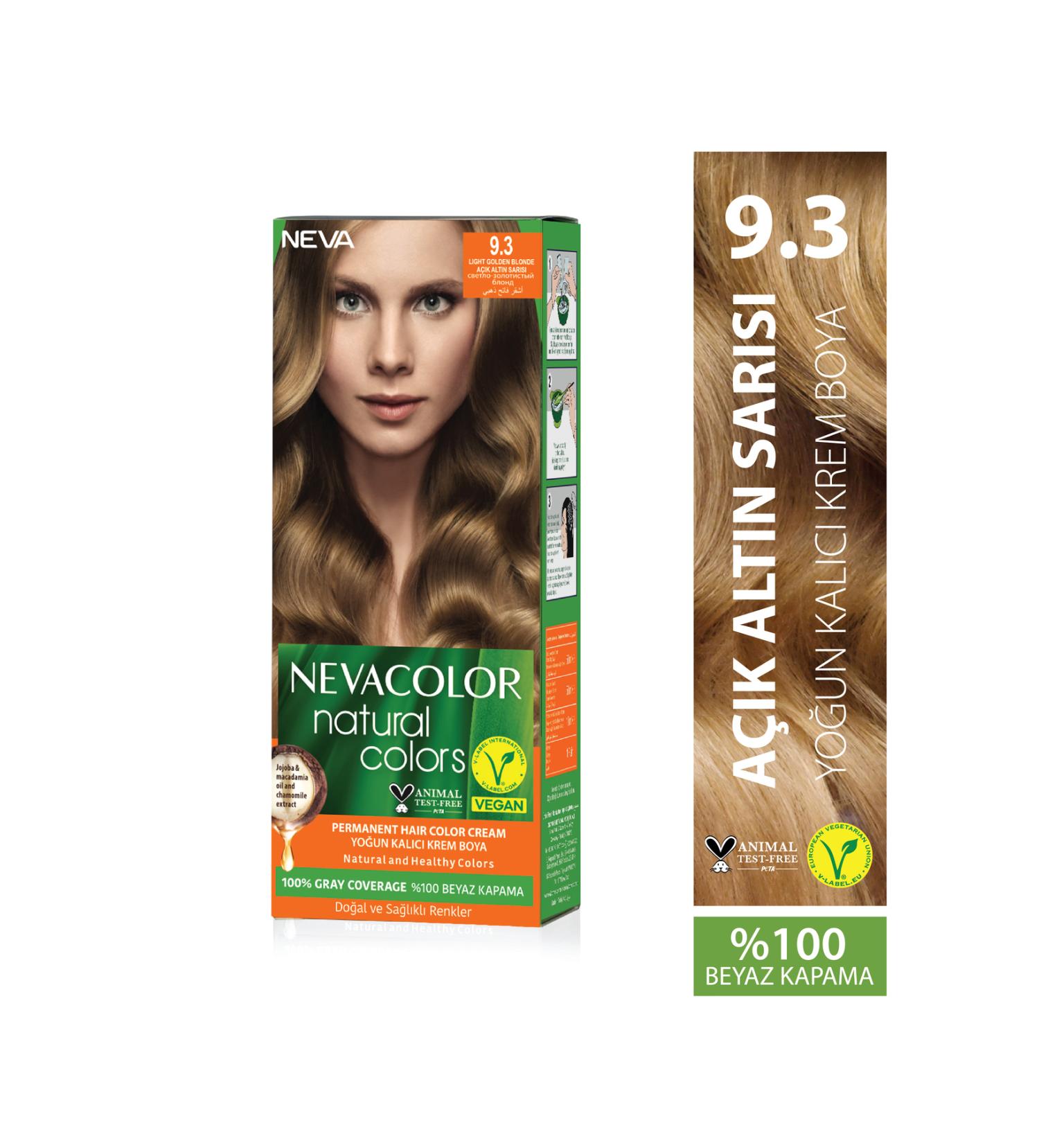 Neva Color Natural Colors 9.3 LIGHT GOLDEN YELLOW Permanent Cream Hair Dye Set