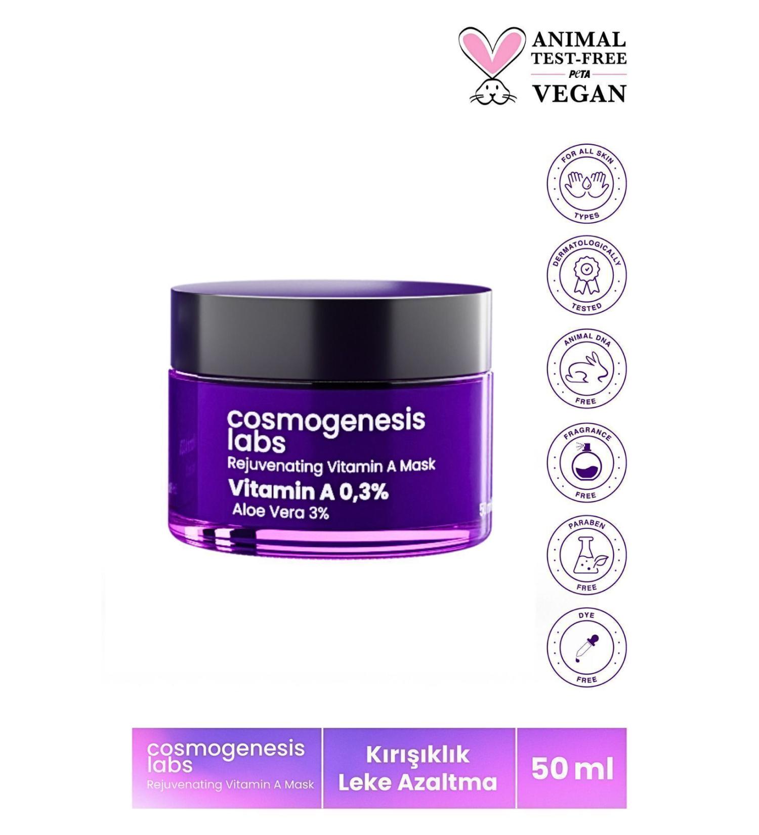 Cosmogenesis Labs Revitalizing Vitamin A Mask 50ml Vegan Anti-Dryness Rejuvenating (0.3% RETINOL-3% ALOE VERA) - Buy Online on GoSupps.com