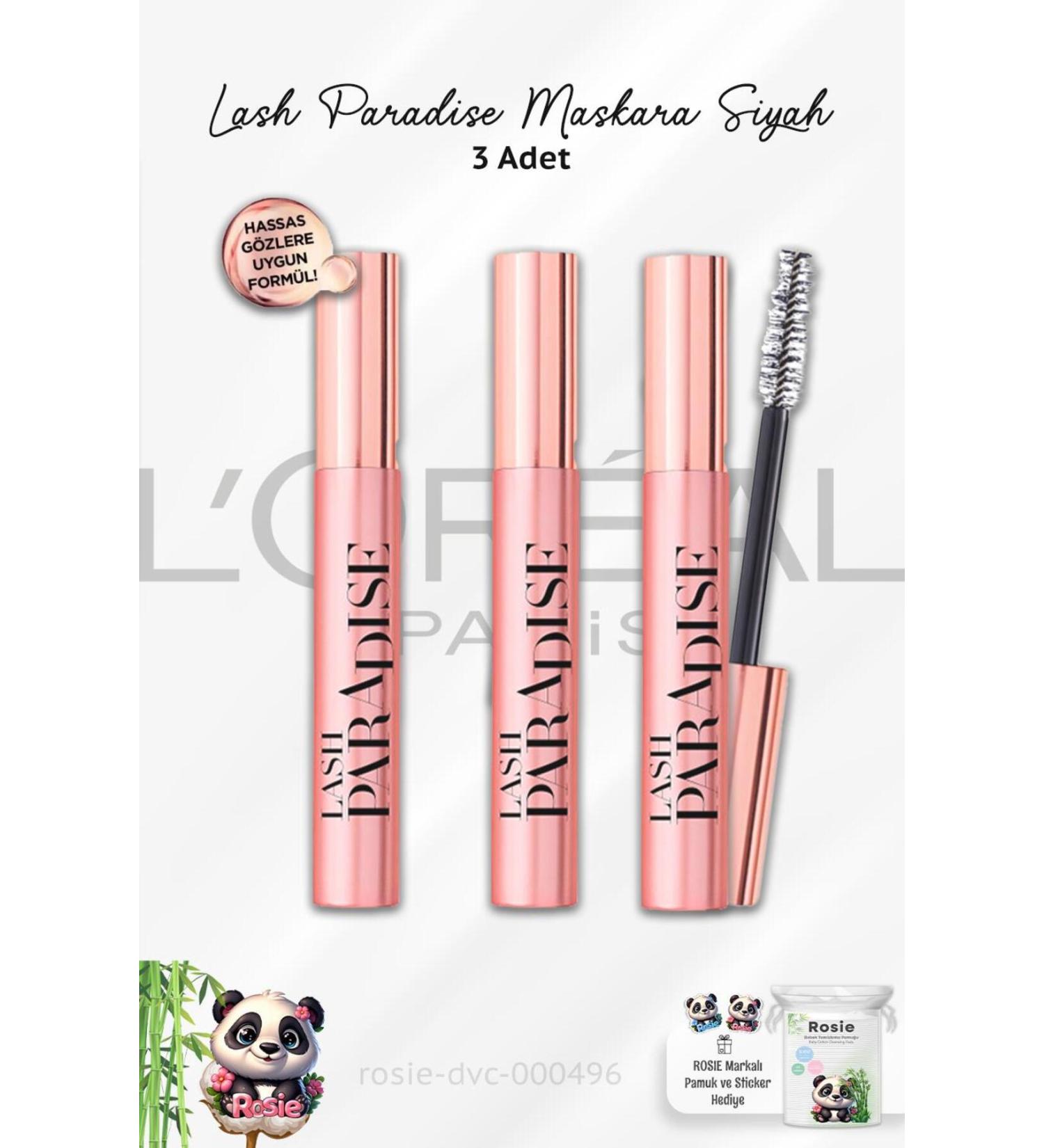 L'Oreal Paris 3 Pieces Loreal Paris Lash Paradise Mascara Black and ROSIE