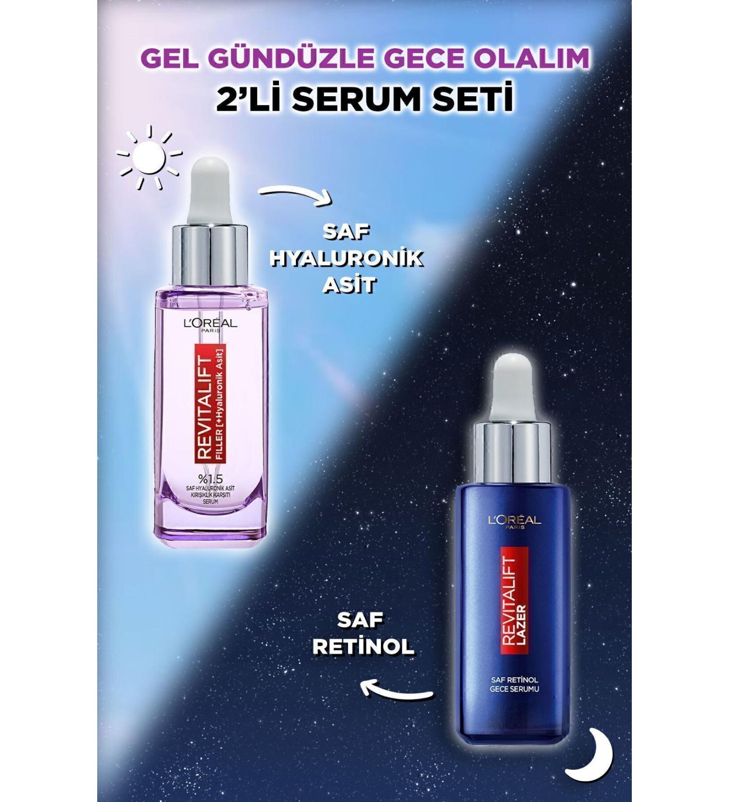 L'Oreal Paris Revitalift Filler 1.5% Pure Hyaluronic Acid Anti-Wrinkle Serum + Pure Retinol Night Serum - Buy Online on GoSupps.com