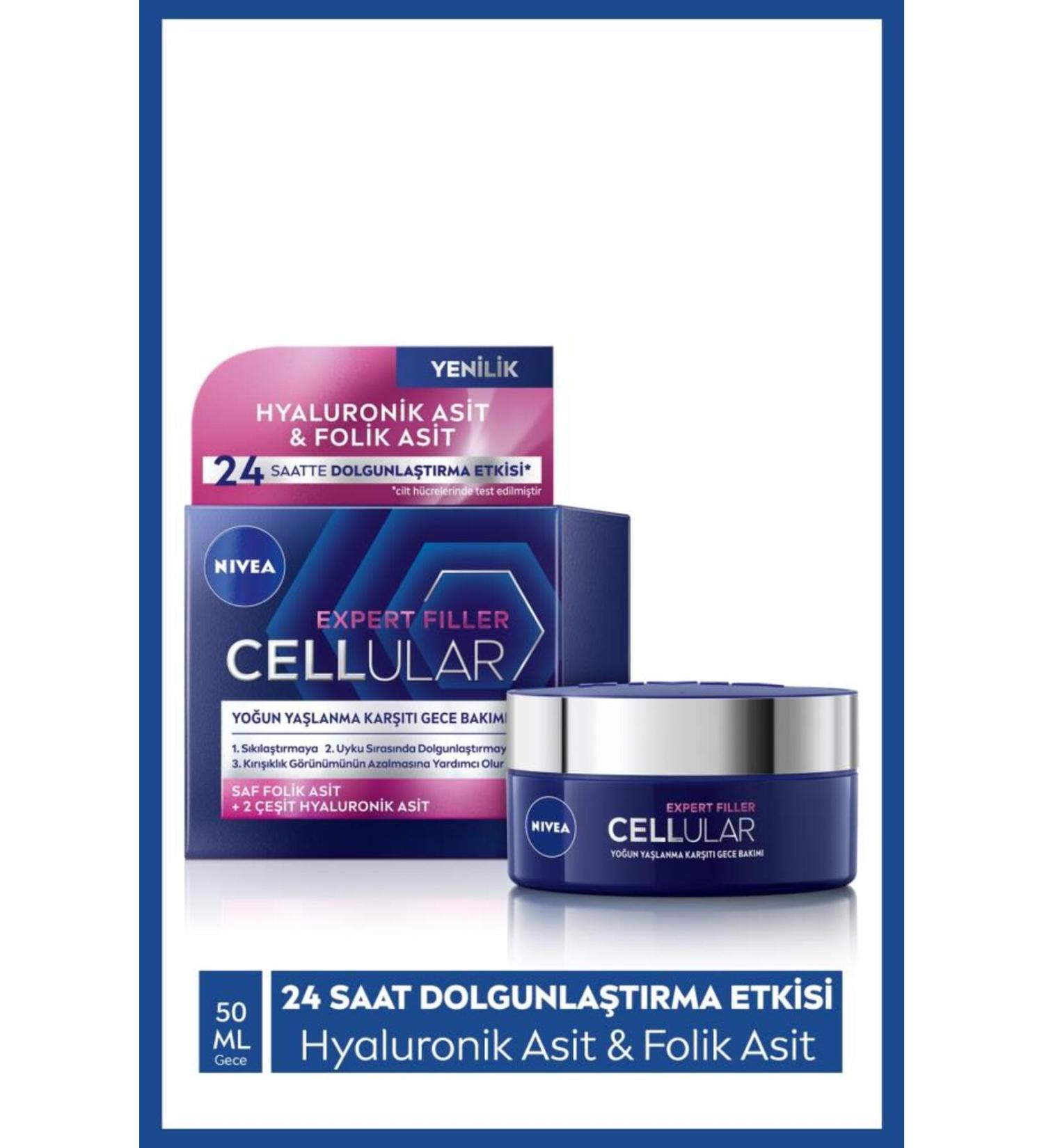 NIVEA Cellular Expert Filler Intensive Anti-Aging Night Face Care Cream 50ml Hyaluronic Acid Folic Acid - Buy Online on GoSupps.com