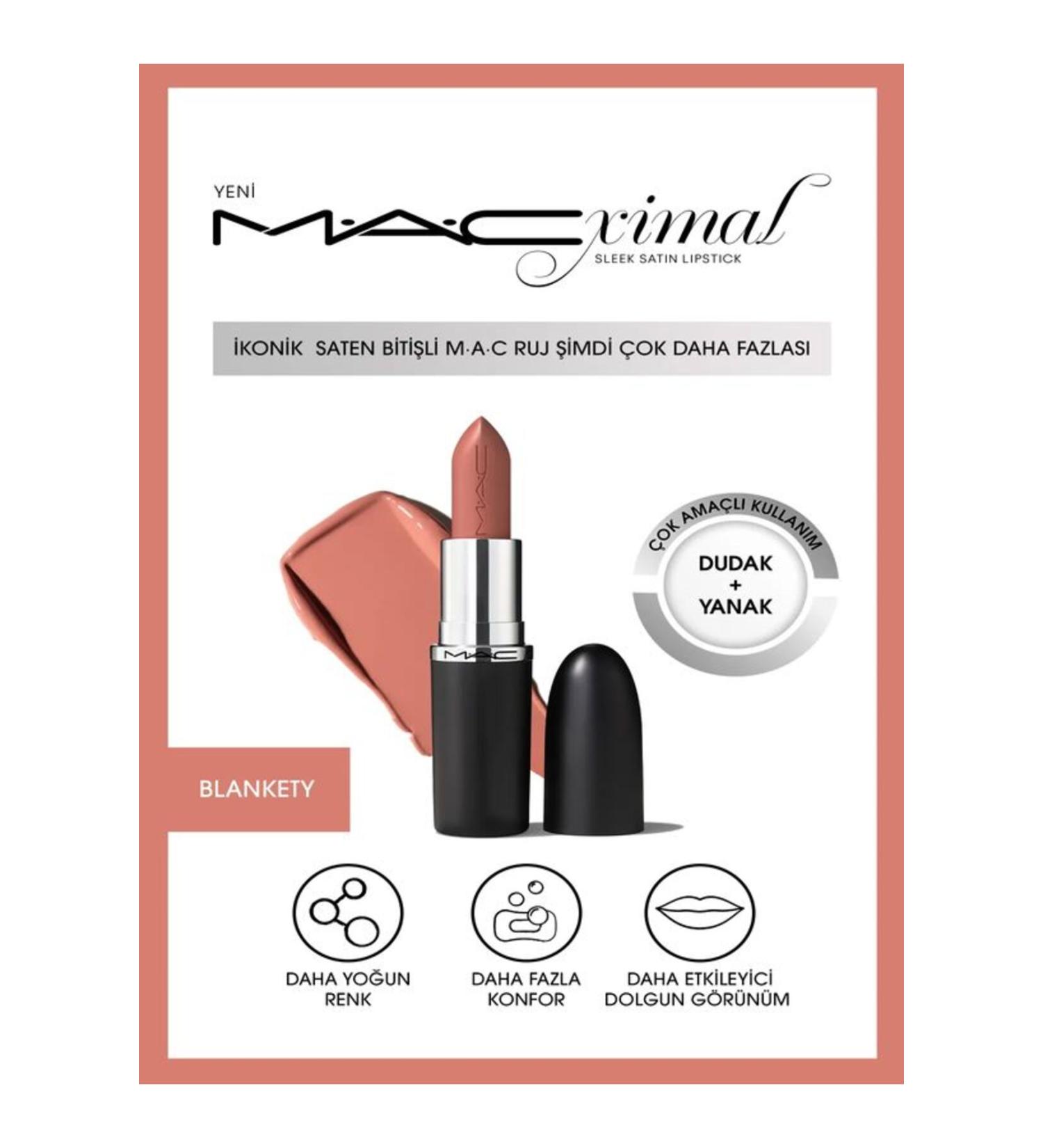 Mac MACximal Sleek Satin Lipstick konik Saten Biti li Ruj-BLANKETY 3.5GM - Buy Online on GoSupps.com