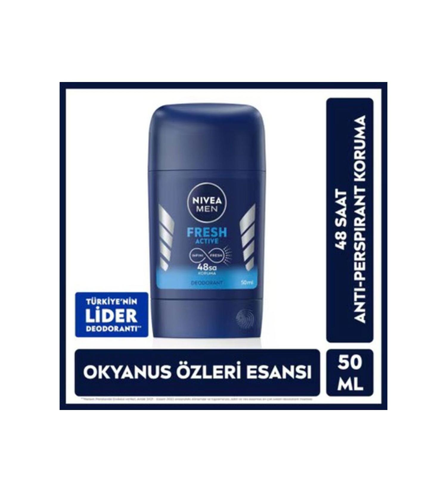 NIVEA Men Men's Stick Deodorant Fresh Active 50 ml 48 Hour Protection Against Sweat Odor