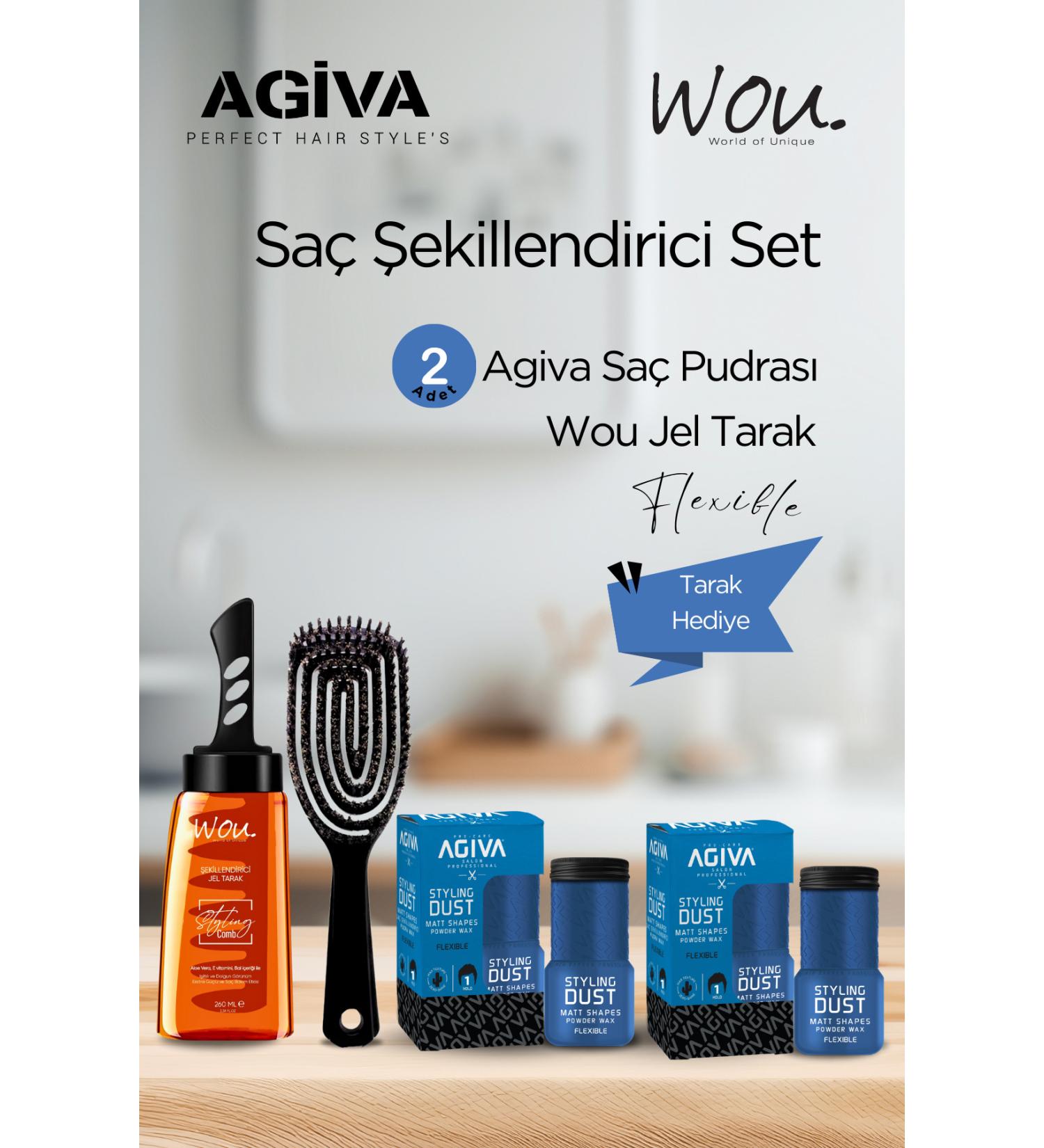 Agiva Hair Styling Set - 2 Agiva Flexible Hold Hair Powder + Wou Hair Styling Gel