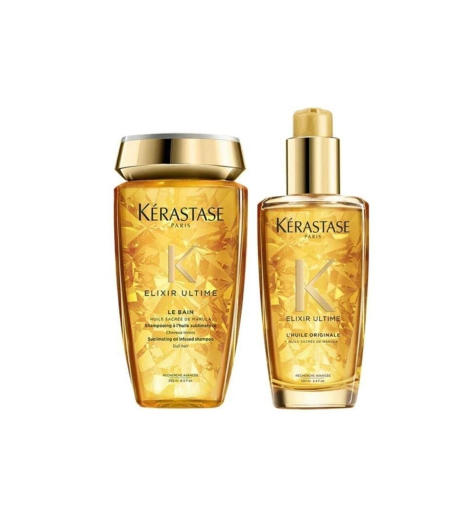Kerastase Elixir Ultime Le Bain Shine Shampoo for Dull Hair 250ml Shine Oil 100ml