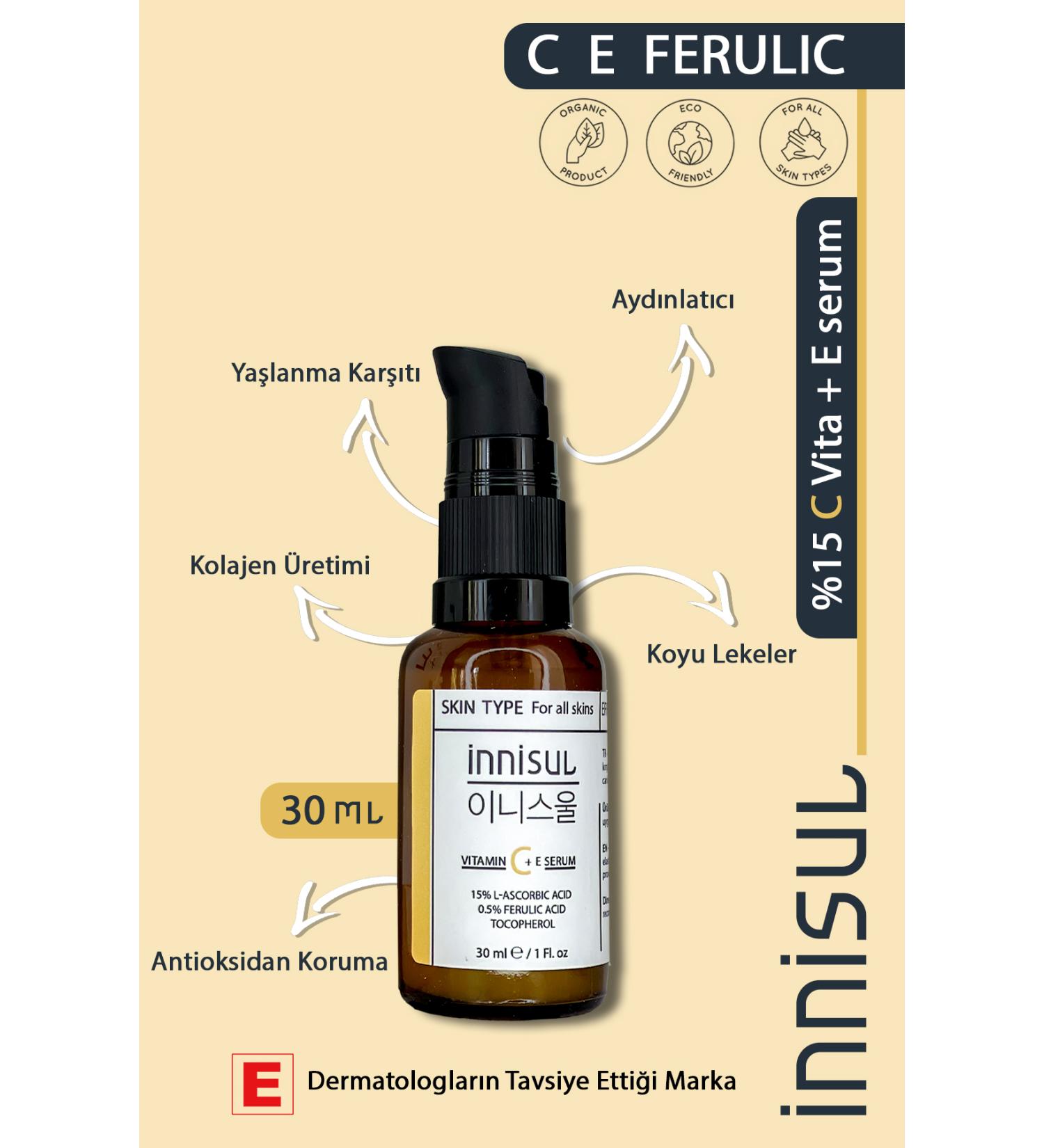 innisul CE Ferulic Anti-Aging Tone Equalizing Ascorbic Acid & Ferulic Acid C Vitamin Serum 30ml - Buy Online on GoSupps.com