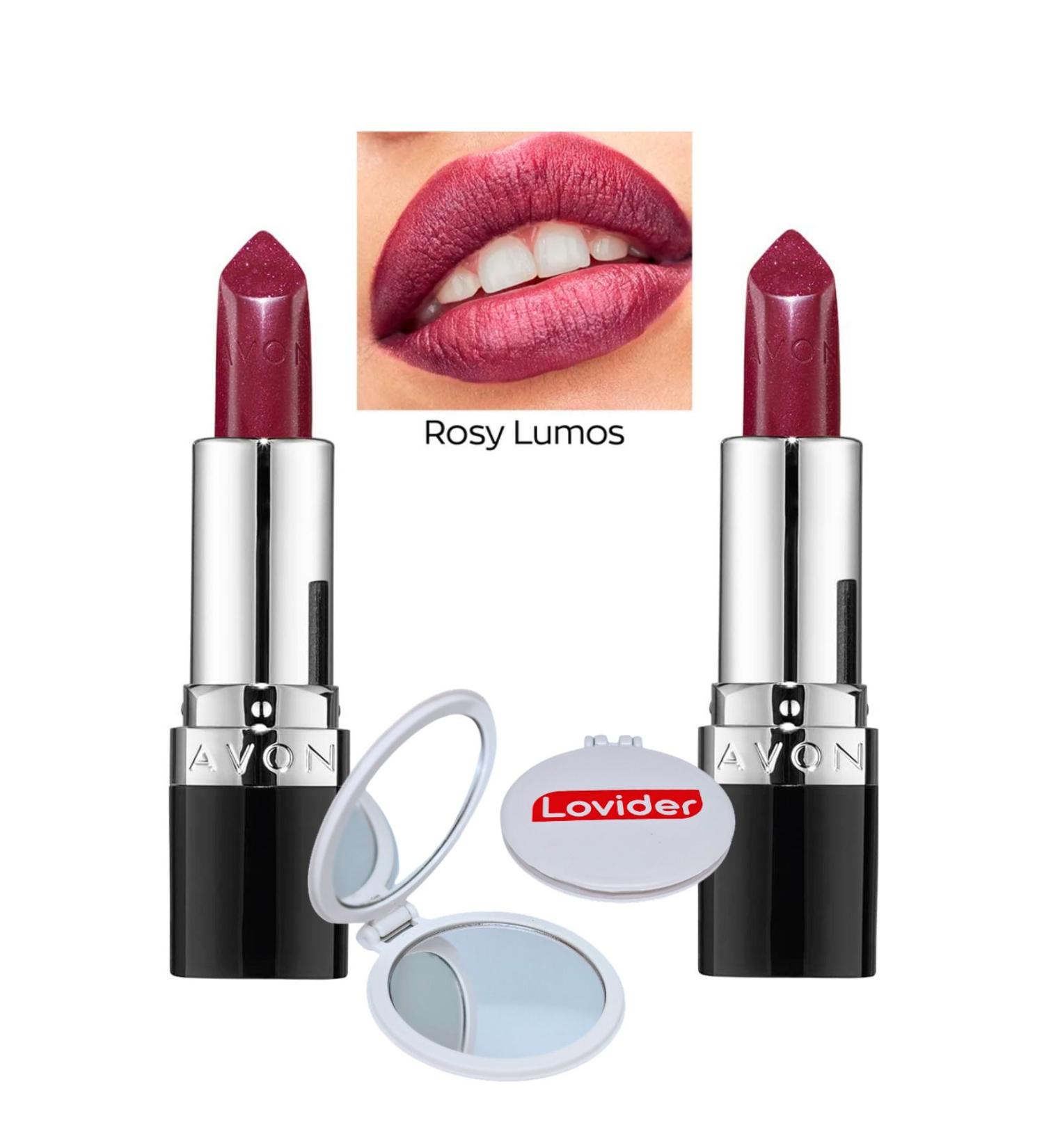 Avon Ultra Shimmer Shimmer Lipstick Rosy Lumos 2 Pack + Lovider Pocket Mirror Gift - Buy Online on GoSupps.com