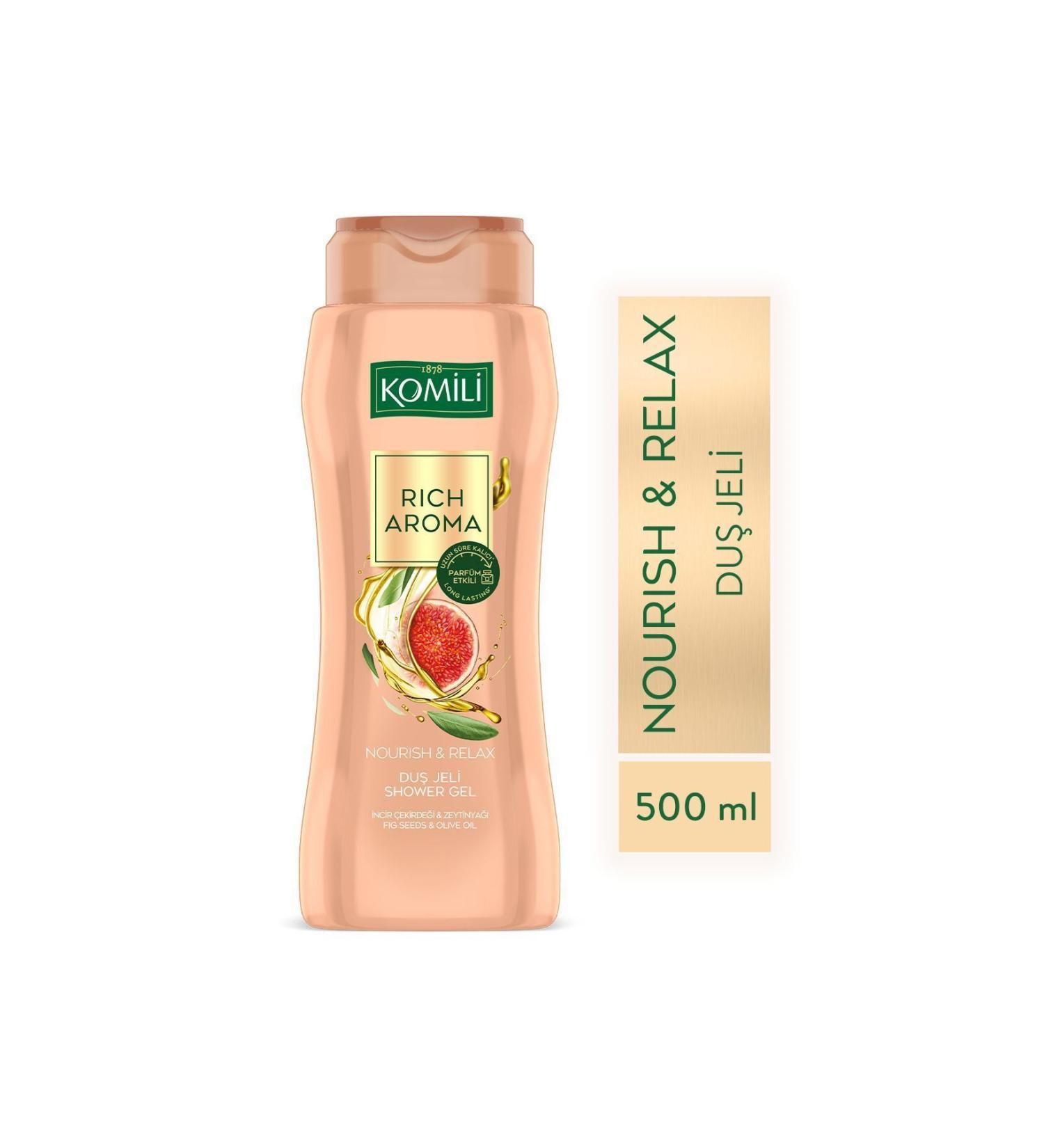 Komili Rich Aroma Nourish&Relax Shower Gel - Fig Seed&Olive Oil - Lasting Perfume Effect-500 ML - Buy Online on GoSupps.com