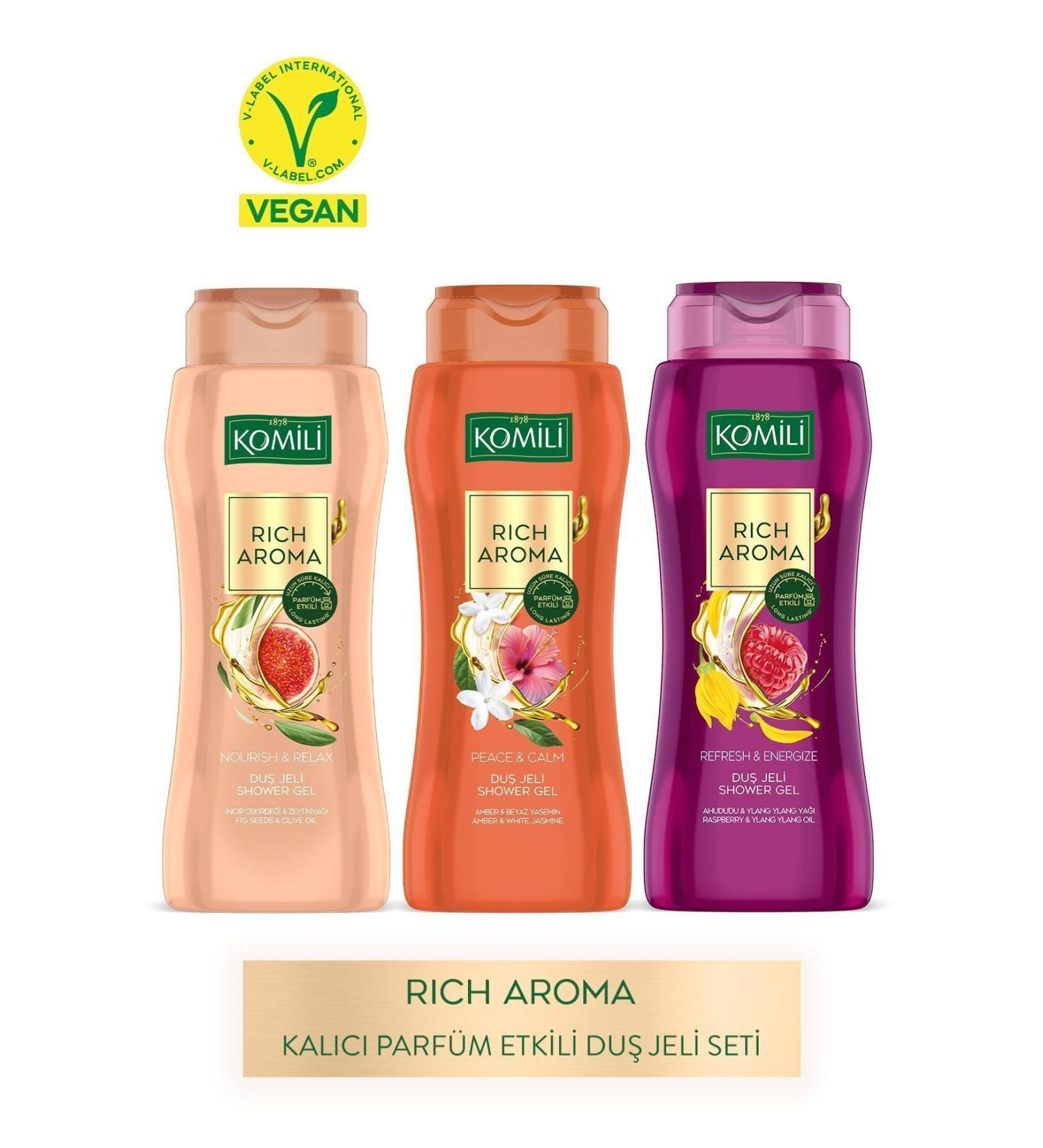 Komili Rich Aroma Long-Lasting Perfume Shower Gel Set - Vegan - 3 x 500 ML - Buy Online on GoSupps.com