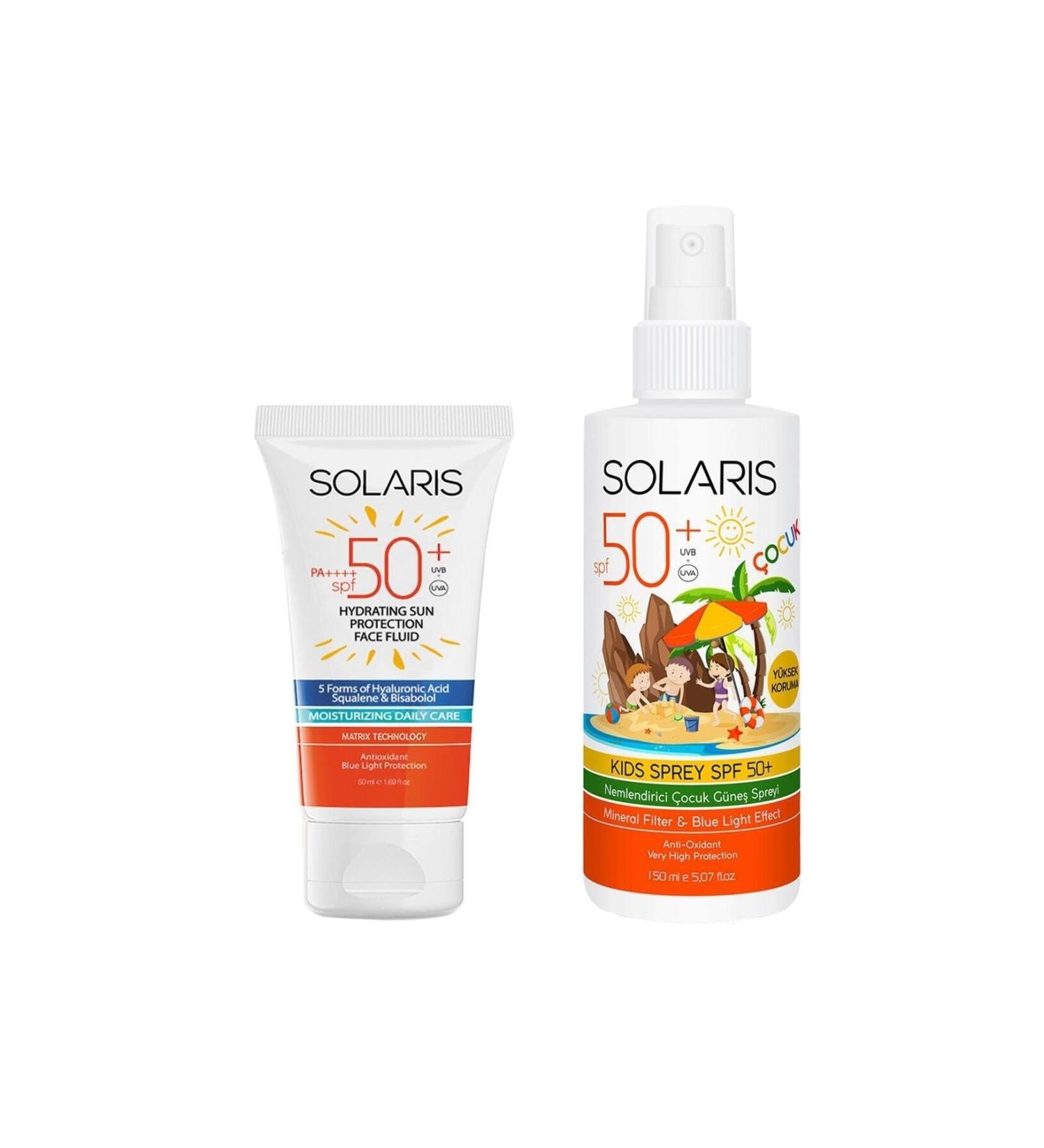 SOLARIS Sun Cream for All Skin Types Spf 50 (50 ML) and Children's Sun Cream Spray Spf 50 (150 ML)