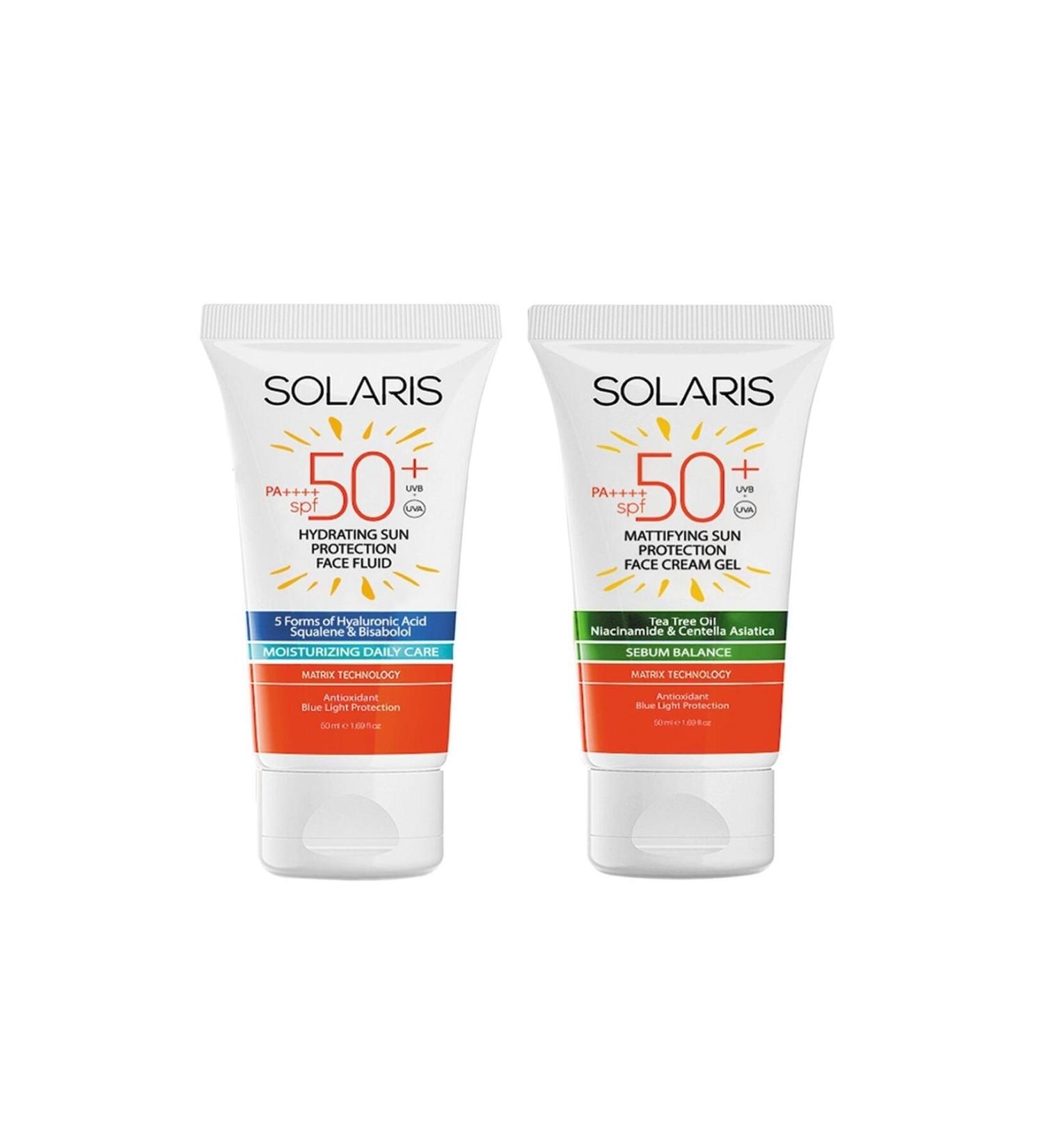 SOLARIS Sun Cream Spf 50 for All Skin Types (50 ML) and Sun Cream Spf 50 for Oily Skin (MAT)