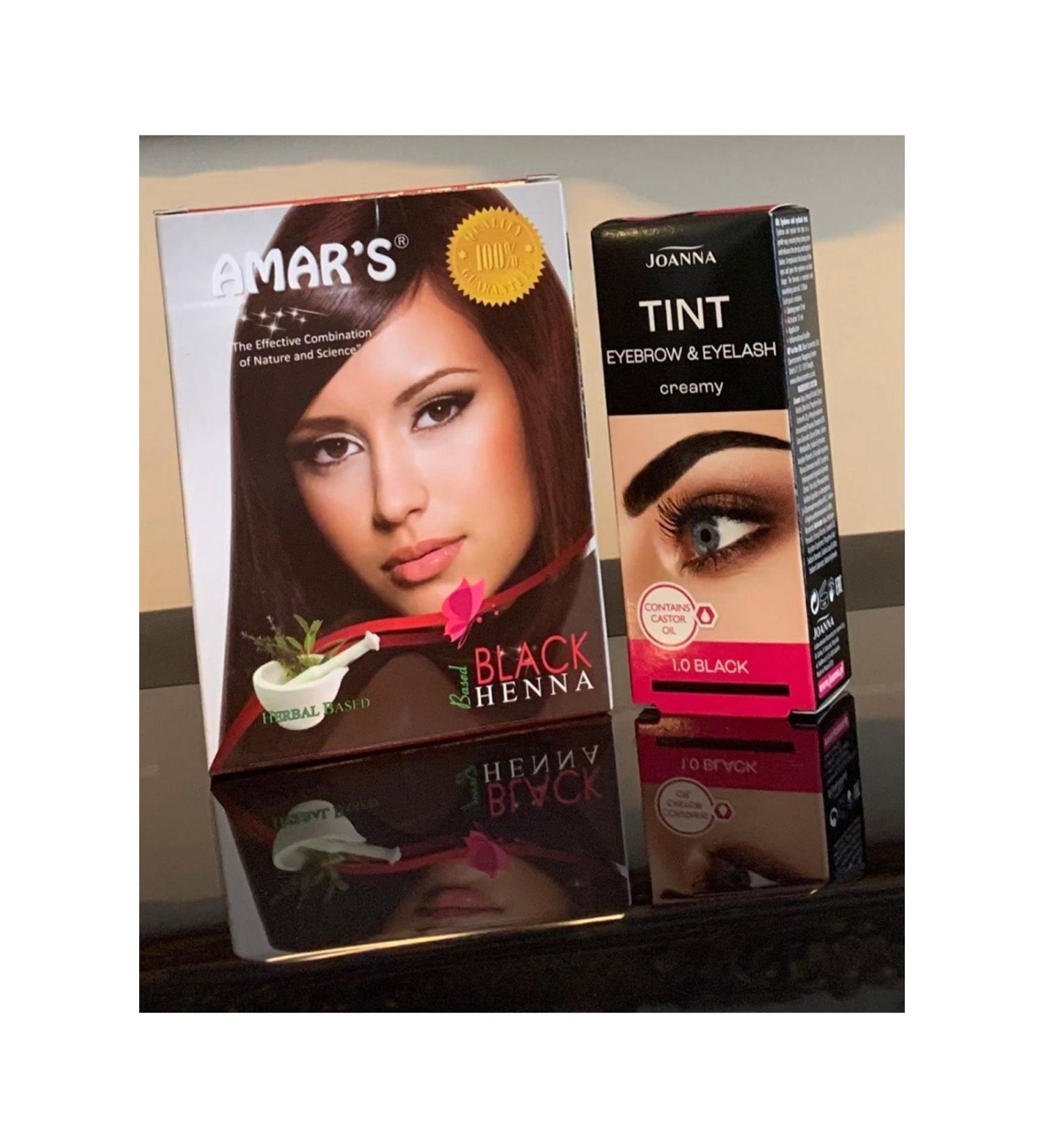 Amars AMAR'S HENNA CONTAINING BLACK HAIR DYE 1 BOX + JOANNA BLACK EYEBROW AND EYELASH DYE 1 BOX - Buy Online on GoSupps.com