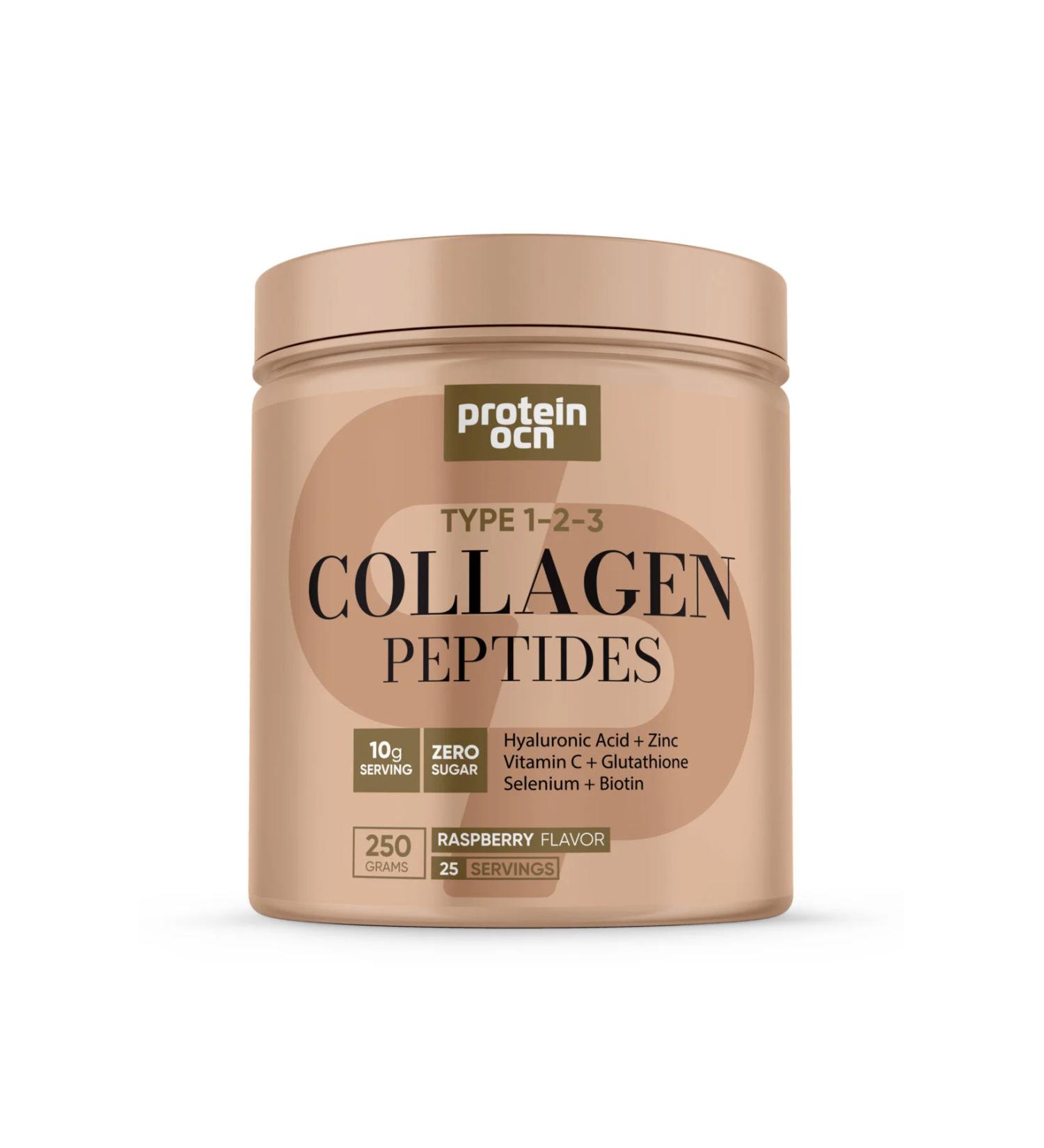 Proteinocean Collagen - Collagen | Raspberry - 6 Vitamins Added - Type 1 2 3 - 250g X 2 Pieces - Buy Online on GoSupps.com