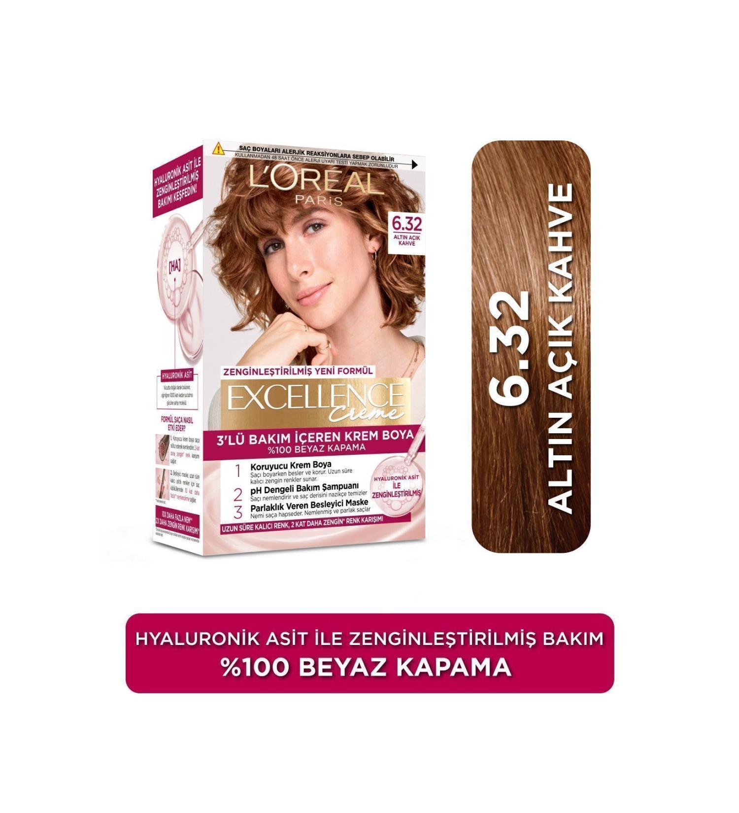L'Oreal Paris Excellence Creme Hair Dye 6.32 Golden Light Brown - Buy Online on GoSupps.com