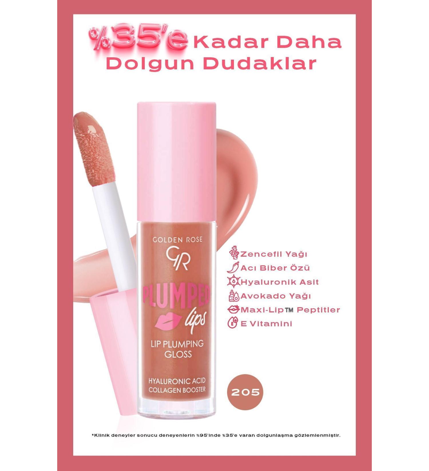 Golden Rose Plumped Lips Lip Plumping Gloss No: 205 - Plumping Lip Gloss - 8691190528515 - Buy Online on GoSupps.com