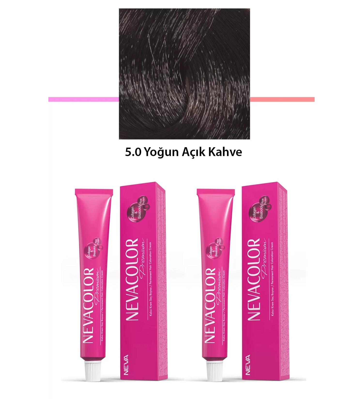 Set of 2 Premium 5.0 Intense Light Brown - Permanent Cream Hair Dye 2 X 50 g Tube