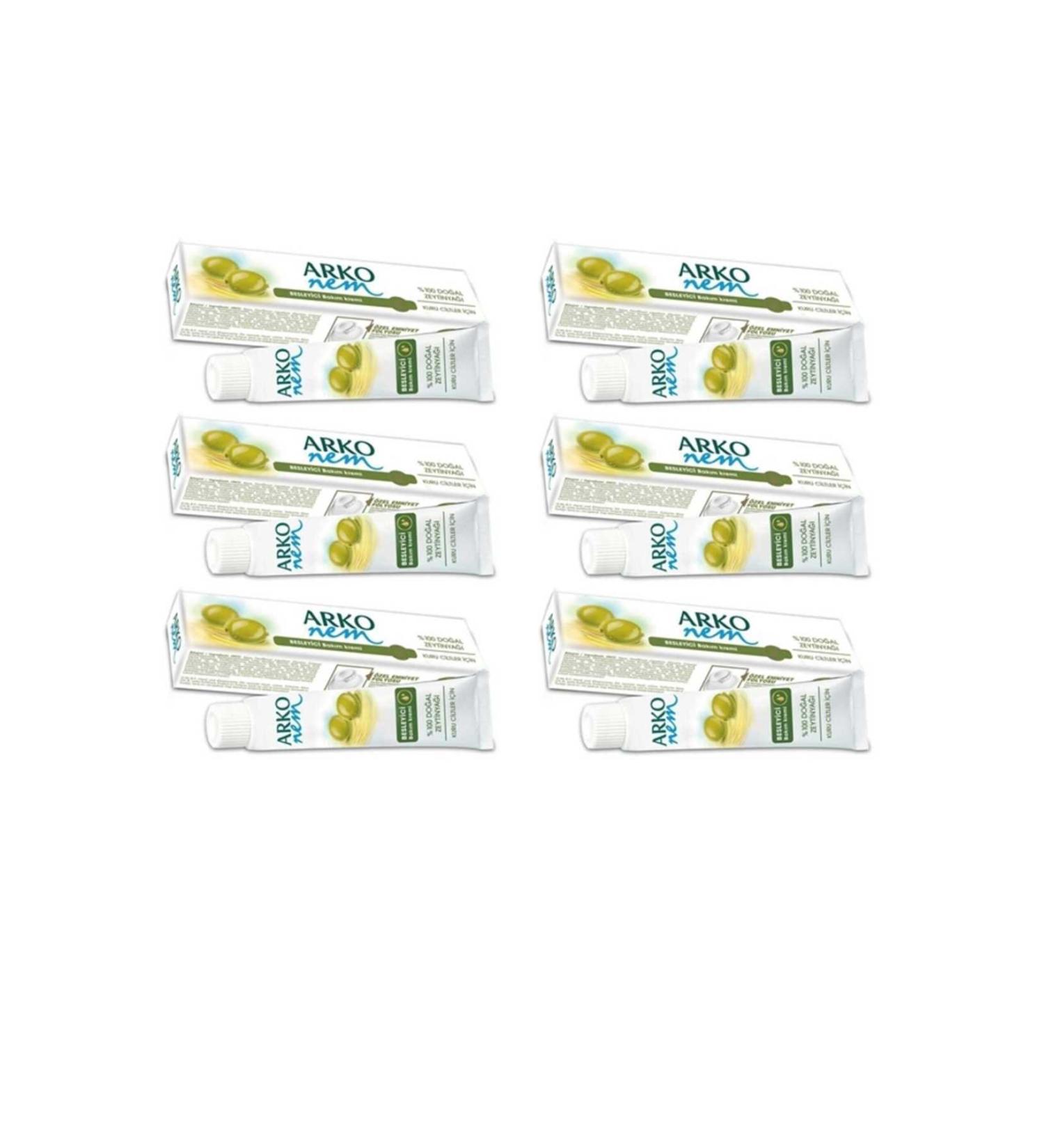 Arko 6 Pieces Natural Olive Oil Hand and Body Care Cream 20 cc