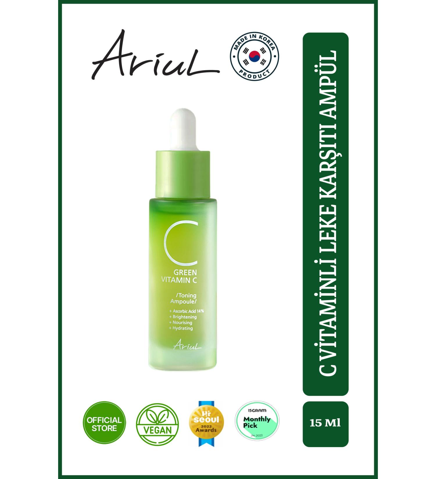 Ariul Green Vitamin C Face Ampoule 15 Ml | Tone Equalizer Anti-Spot | Glutathione Pha 13 Vitamin Complex - Buy Online on GoSupps.com