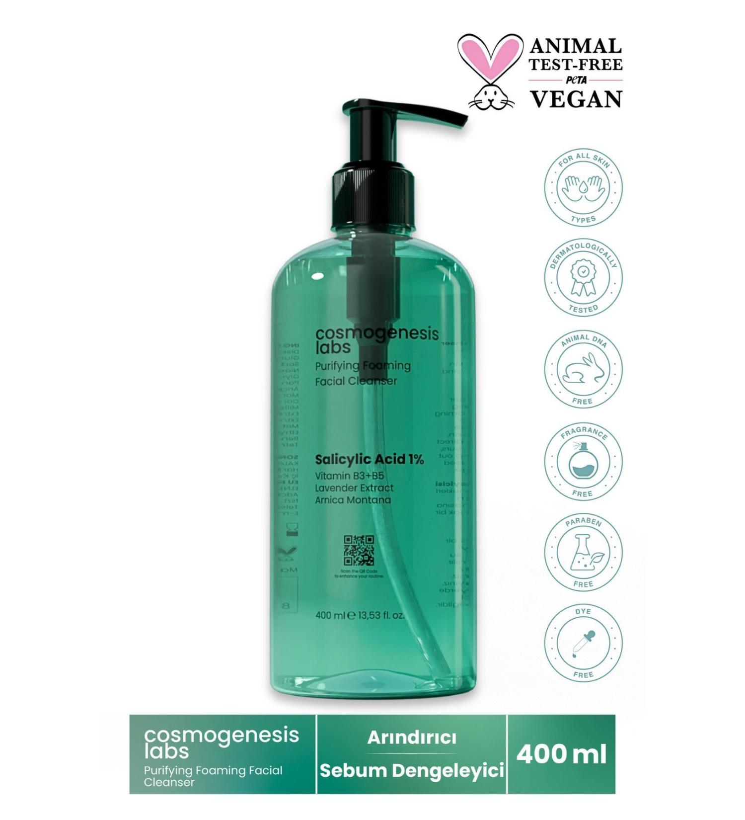 Cosmogenesis Labs Anti-Acne Purifying Facial Cleansing Wash Gel 400ml Vegan Oily-acne Skin (1% SALICYLIC ACID) - Buy Online on GoSupps.com