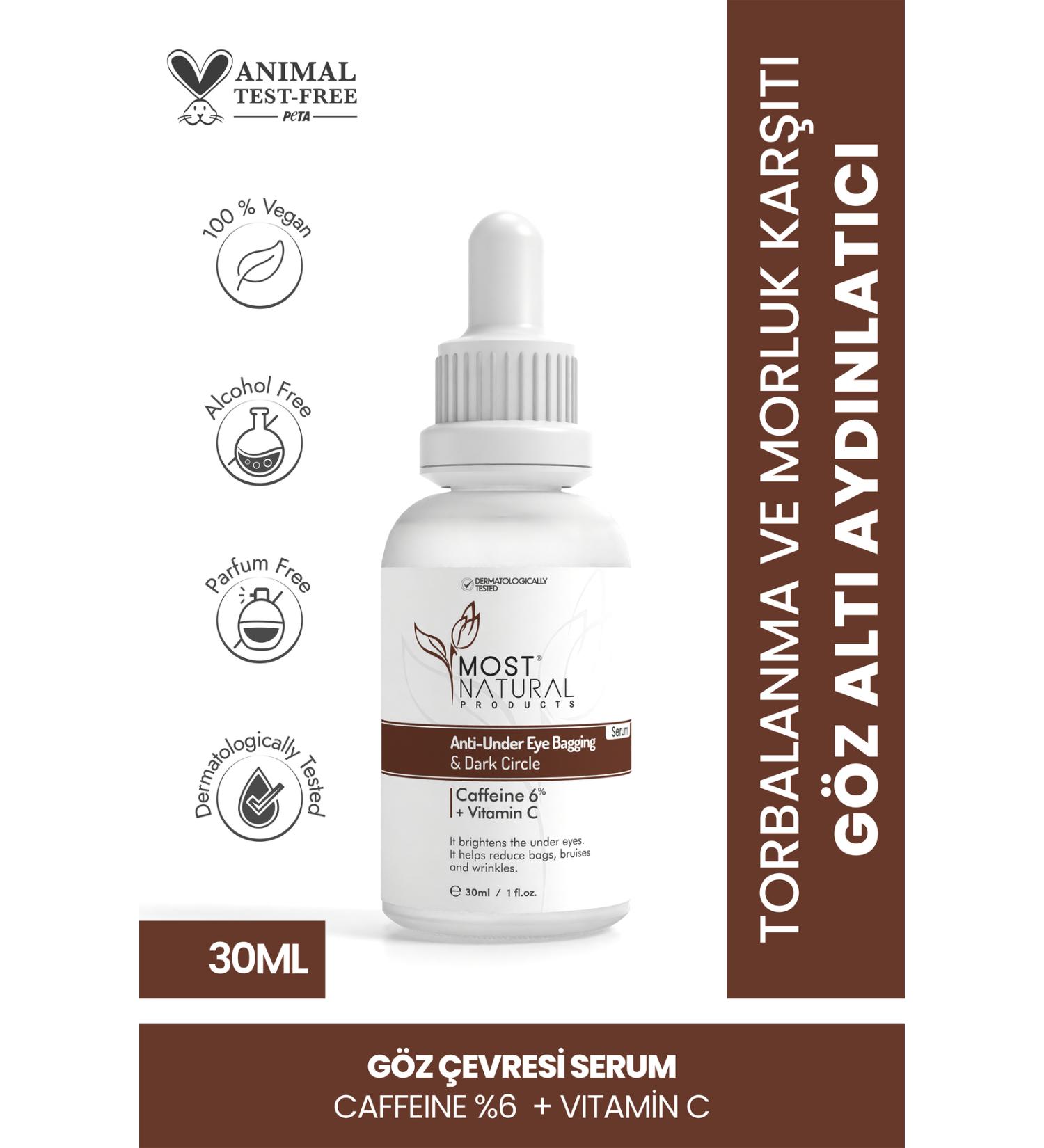 Most Natural Products Under Eye Bags Under Eye Brightener Anti-Blemish and Anti-Wrinkle Caffeine Serum 30 ml - Buy Online on GoSupps.com