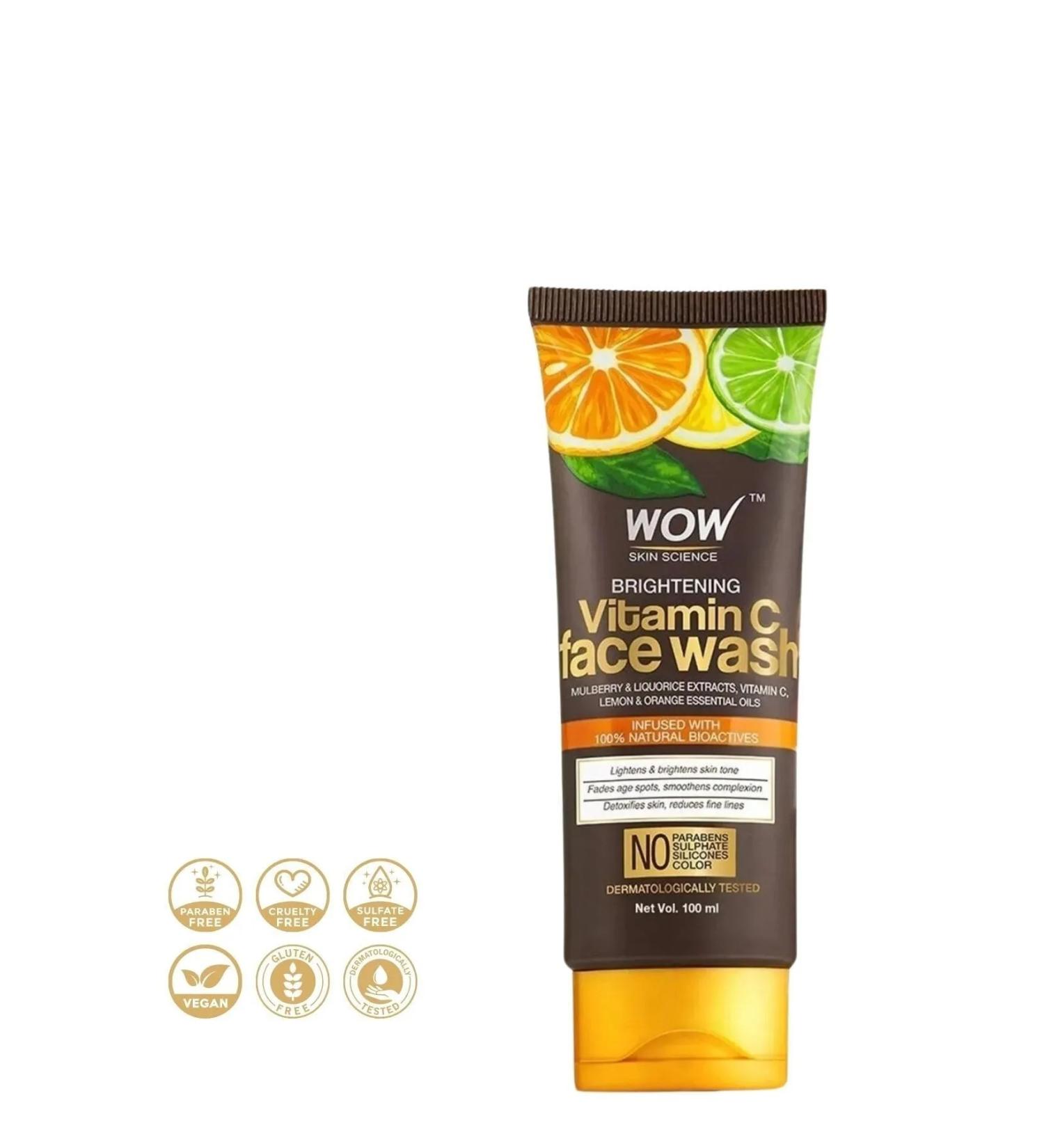WOW Skin Science Vitamin C Face Wash Gel - 7 Natural Ingredients - Brightening Deep Cleansing Skin Smoothing 100ml - Buy Online on GoSupps.com