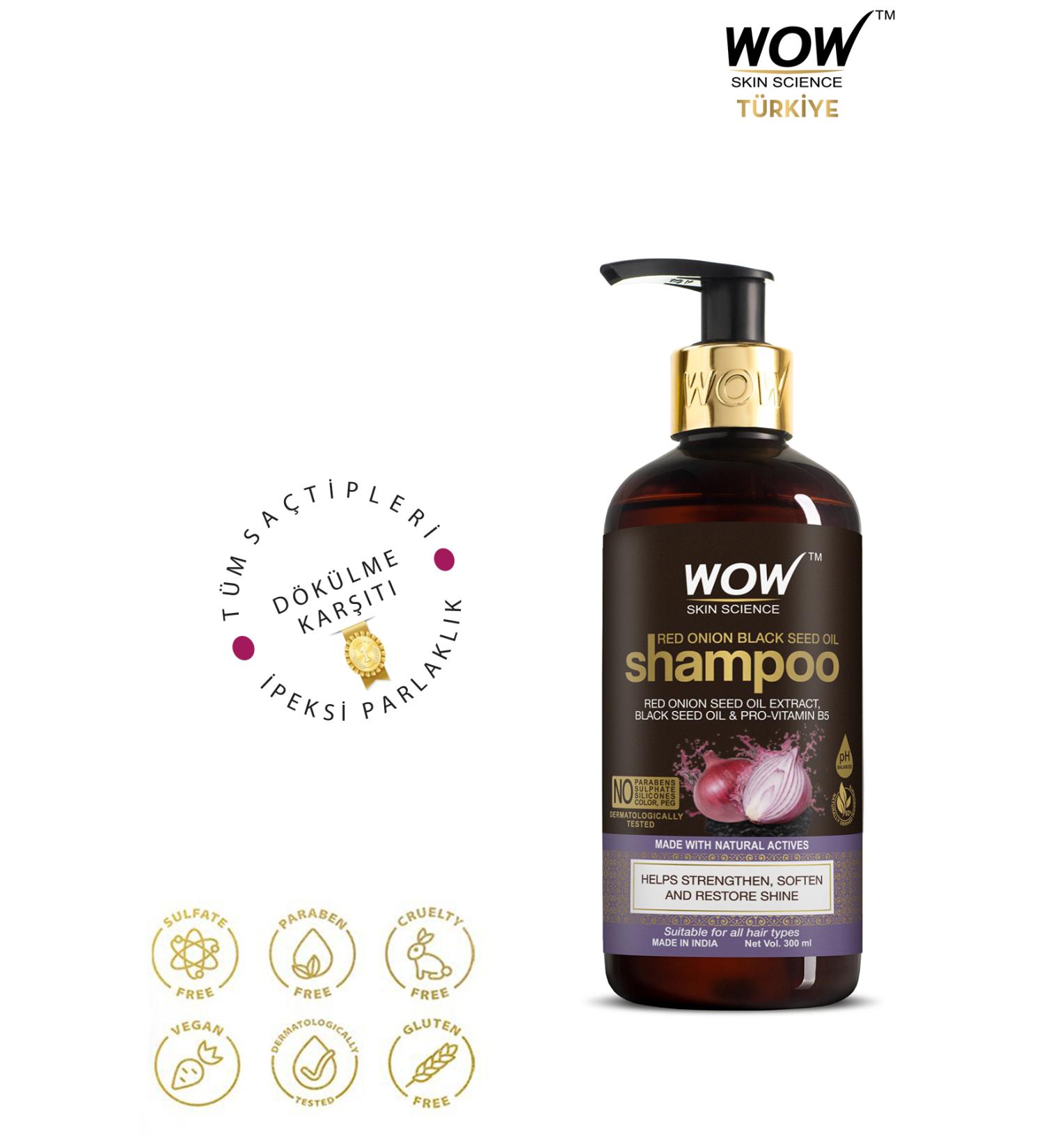 WOW Skin Science Red Onion Shampoo-Natural Ingredients-Hair Growth & Hair Fall Control 300ml - Buy Online on GoSupps.com