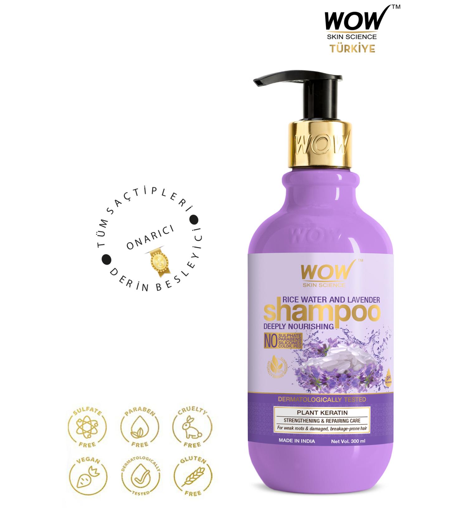 WOW Skin Science Rice Water Shampoo - Natural Content - Zinc Amino Acid Rice Keratin and Lavender Oil 300ml - Buy Online on GoSupps.com