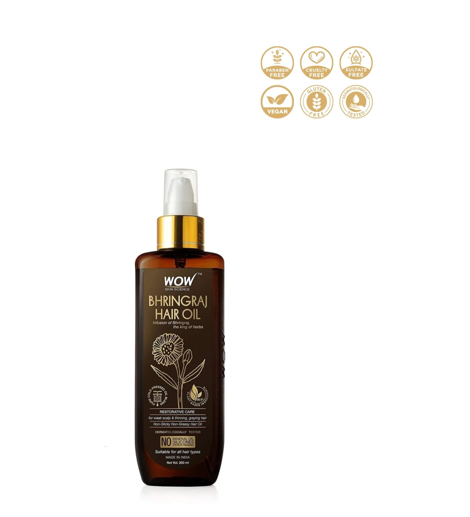 WOW Skin Science Bhringraj Hair Oil- 9 Natural Ingredients-Nourishing Repairing Regenerating 200ml - Buy Online on GoSupps.com
