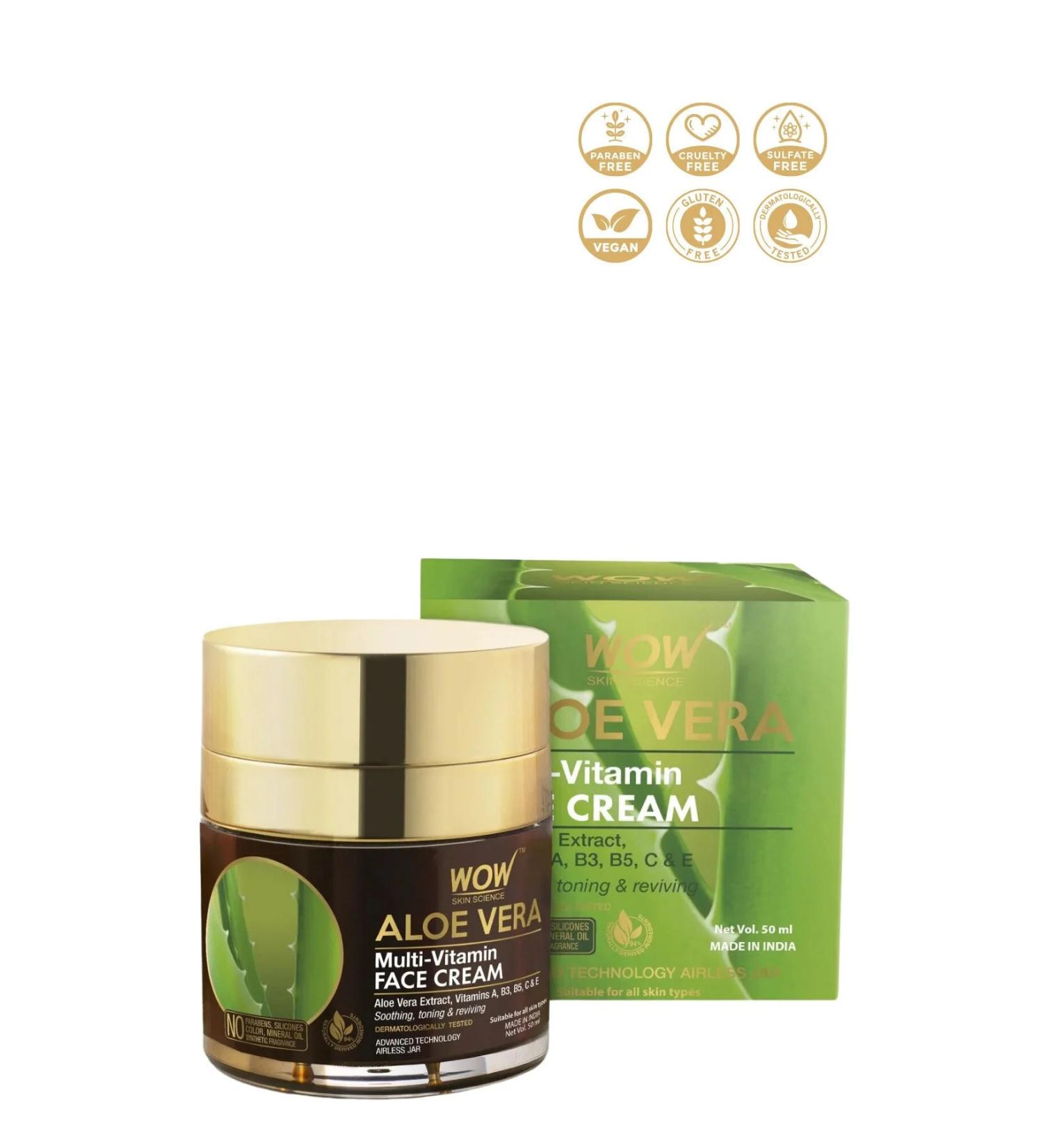 WOW Skin Science Multi Vitamin Aloe Vera Skin Cream - Natural Ingredients - For Normal & Oily Skin 50ml - Buy Online on GoSupps.com