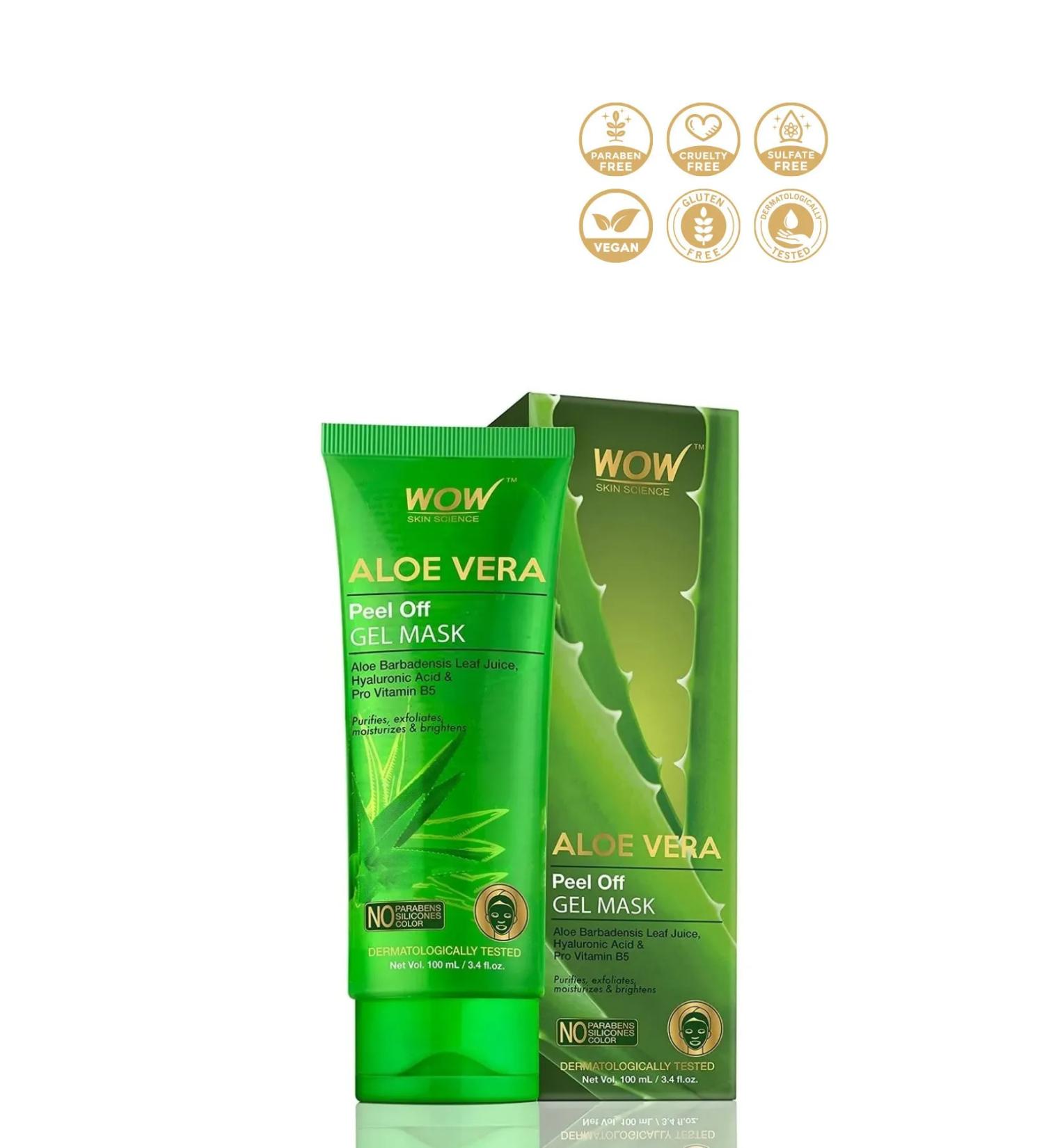 WOW Skin Science Aloe Vera Peel-Off Gel Mask - With Hyaluronic Acid and Pro Vitamin B5 100ml - Buy Online on GoSupps.com