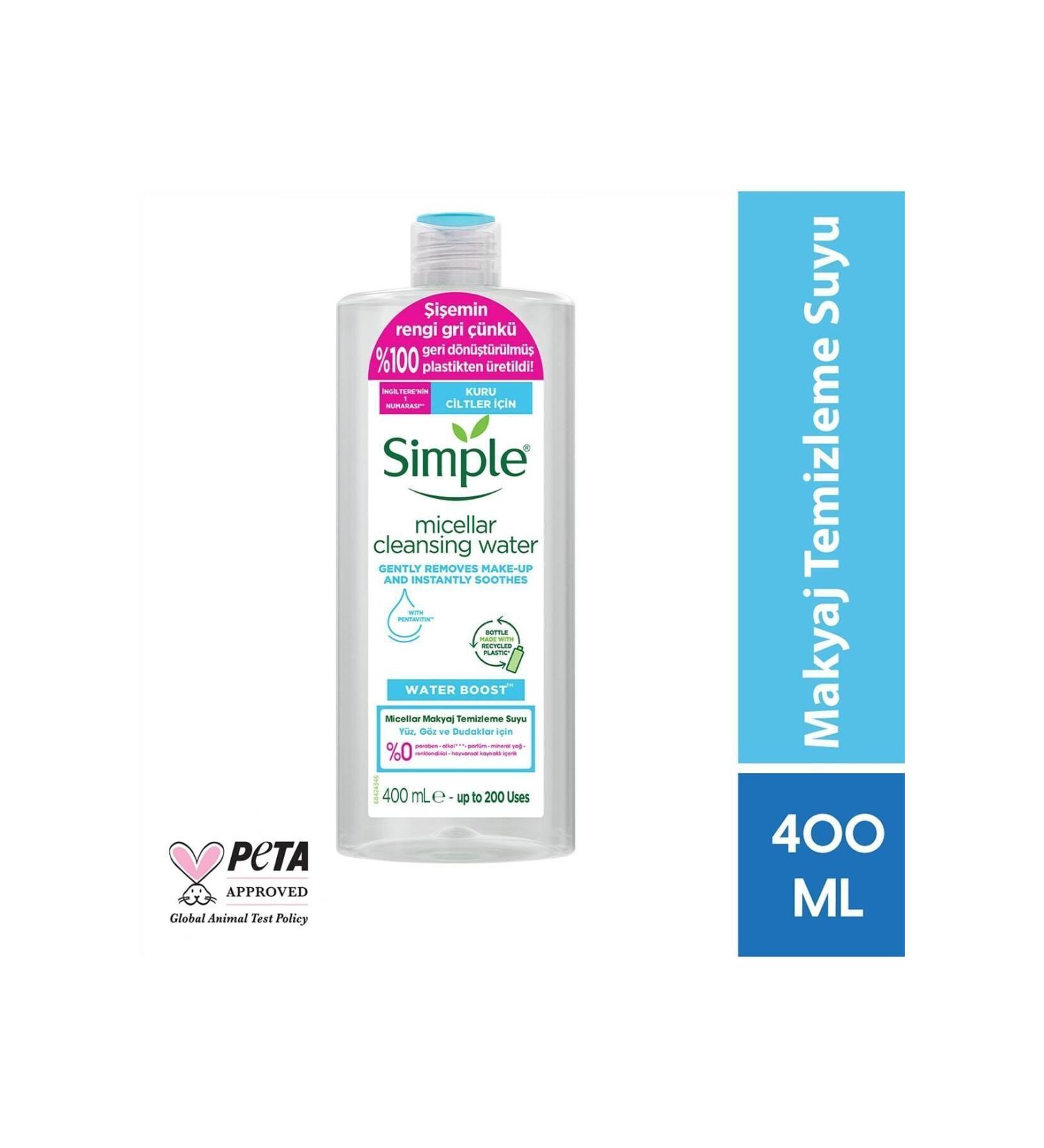 Simple Water Boost Micellar Makeup Remover Water For Dry Skin Face Eyes and Lips 400 Ml - Buy Online on GoSupps.com