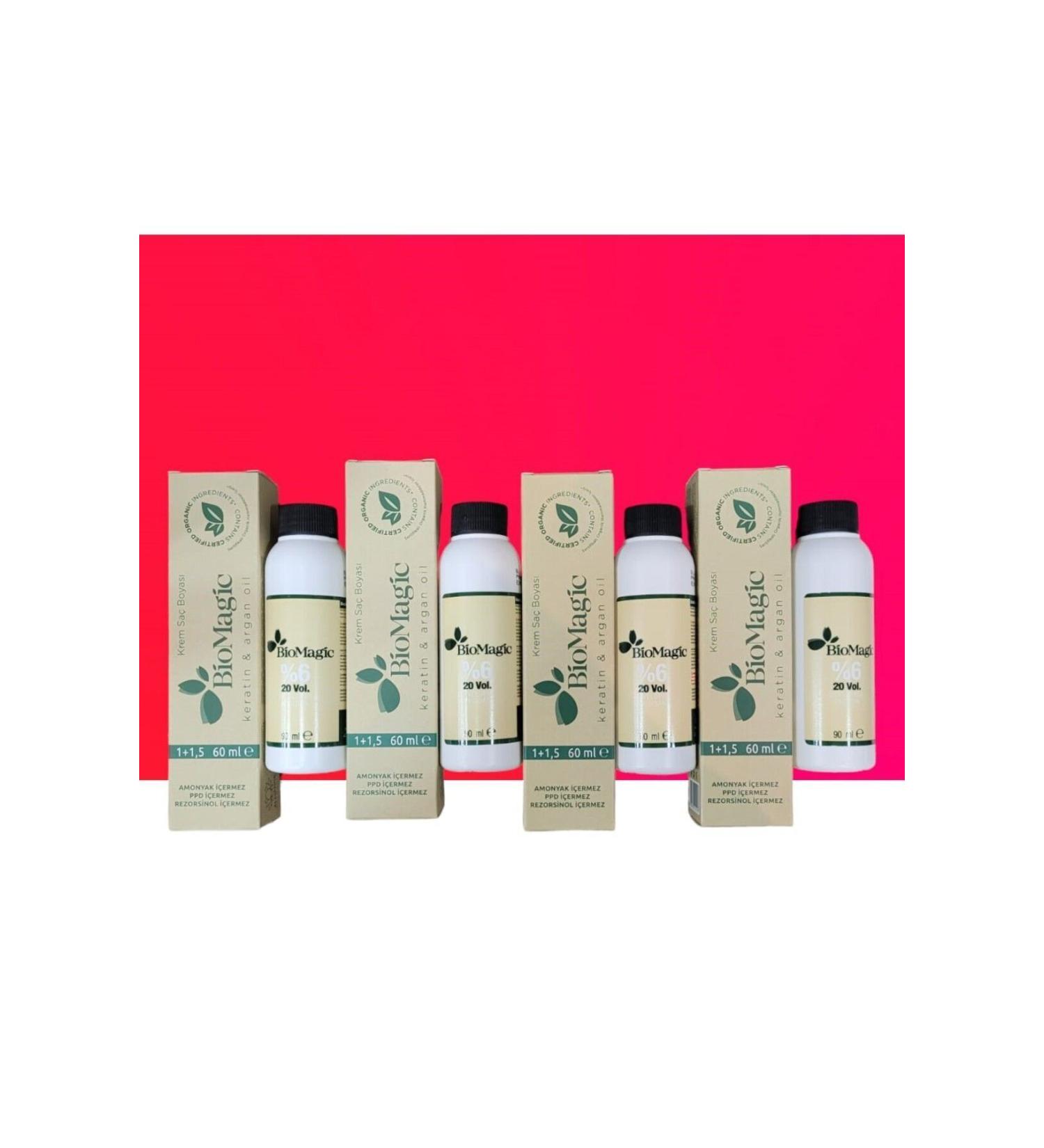 BioMagic Ammonia Free Hair Dye 5.03 Hazelnut Shell x 4 Pcs & 20 Vol. Oxidant 4 ADT