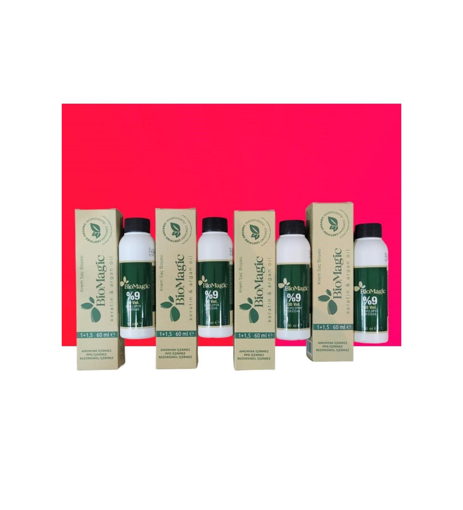 BioMagic Ammonia-Free Hair Dye 10.11 Intense Ash Light Blonde x 4 Pieces & 30 Vol. Oxidant 4 ADT