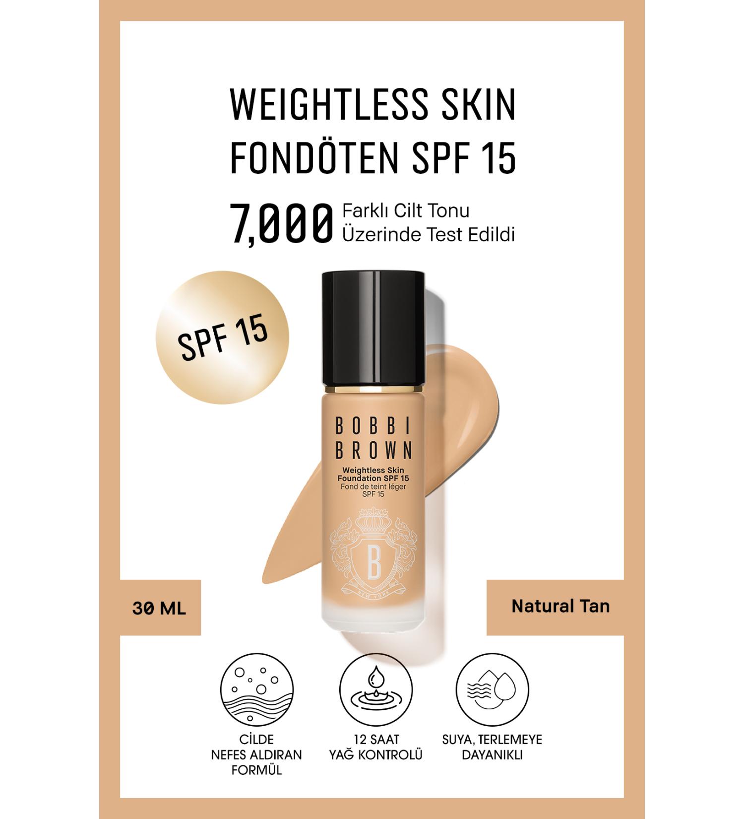 Bobbi Brown Weightless Skin 24 Hour Liquid Foundation SPF 15 - Natural and Matte Finish - Natural Tan - 30 ml - Buy Online on GoSupps.com