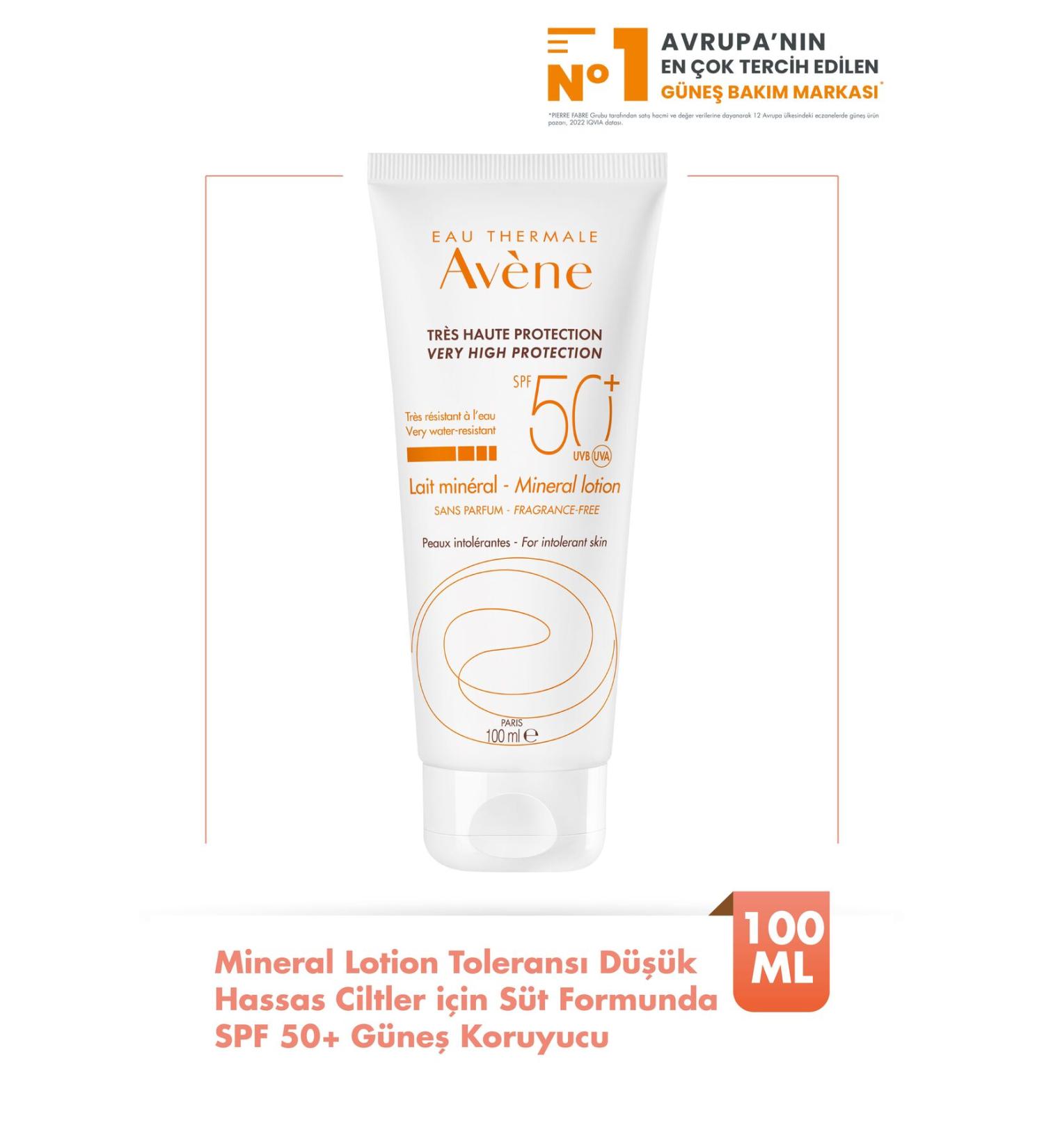 Avene Mineral Lotion SPF 50+ Milk Form Sun Cream for Sensitive Skin with Low Tolerance 100 ml